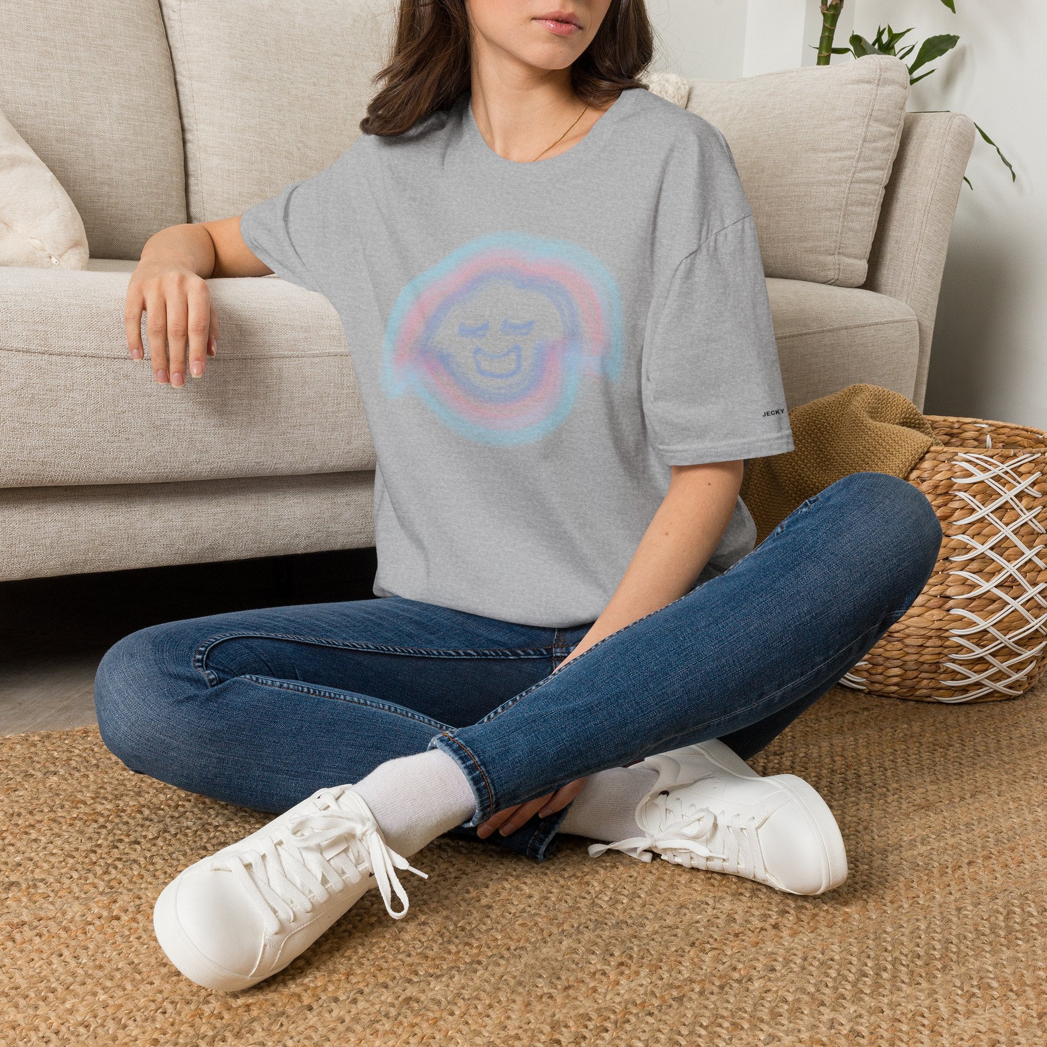 Smiling Rainbow Jecky Frankino Face T-Shirt | Pastel Vaporwave Smile Tee