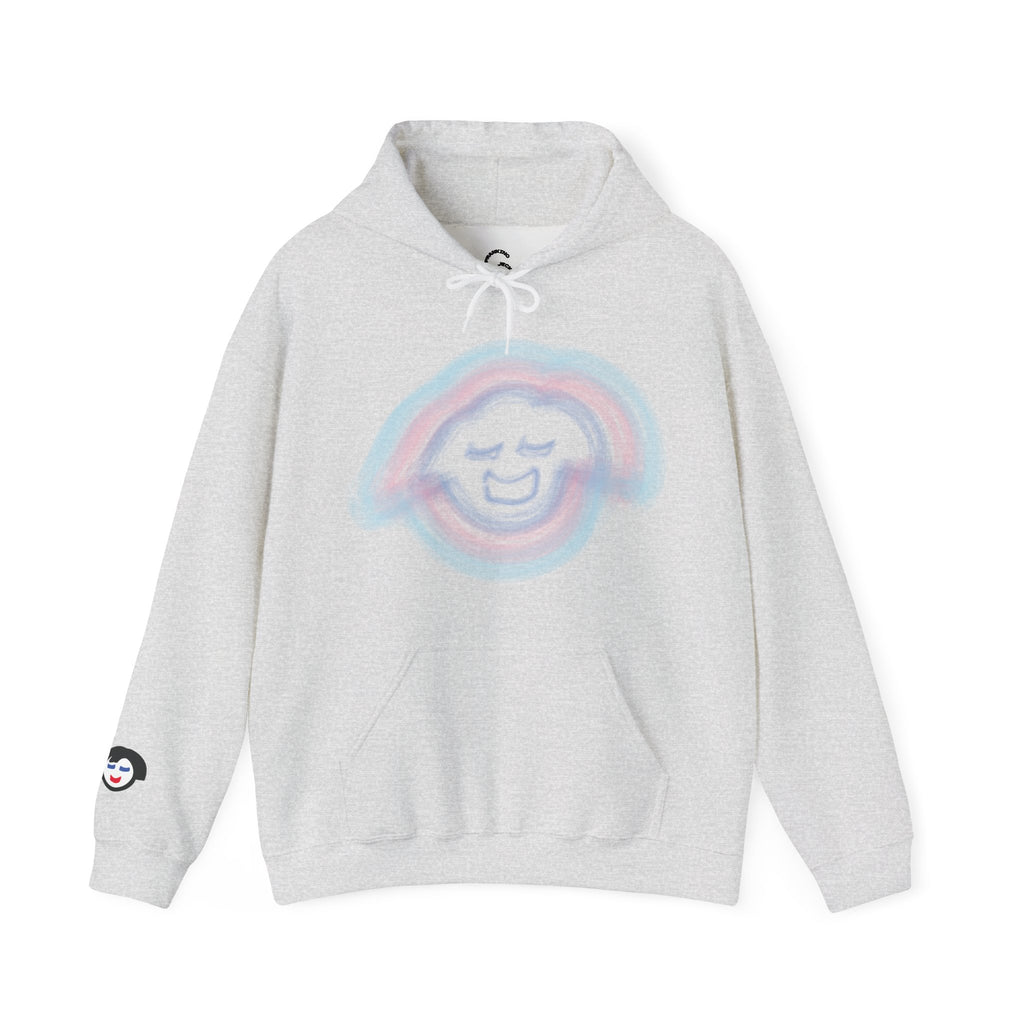 Smiling Rainbow Face JECKY FRANKINO Hoodie | Minimal Pastel Graphic Sweatshirt