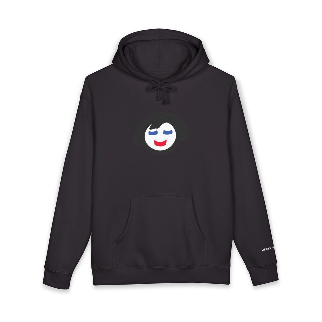 Smiling Face Graphic Hoodie | Minimal Portrait, White Hooded Sweatshirt