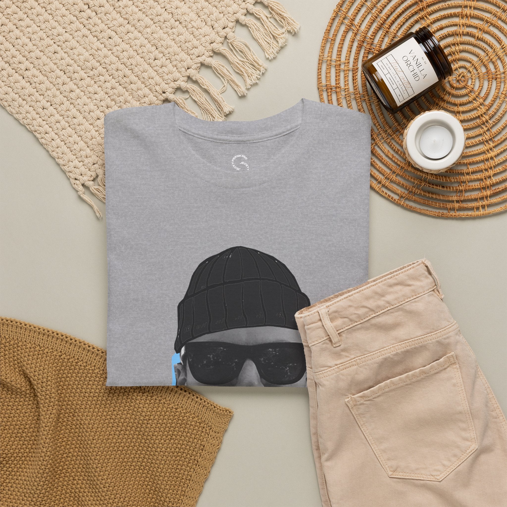 JECKY BLACK Beanie  Man  T-Shirt | Retro Portrait, Sunglasses, Vaporwave Accent