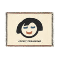 JECKY FRANKINO Face Logo  Woven Blanket | Repeating Skull Design, Neutral Tones