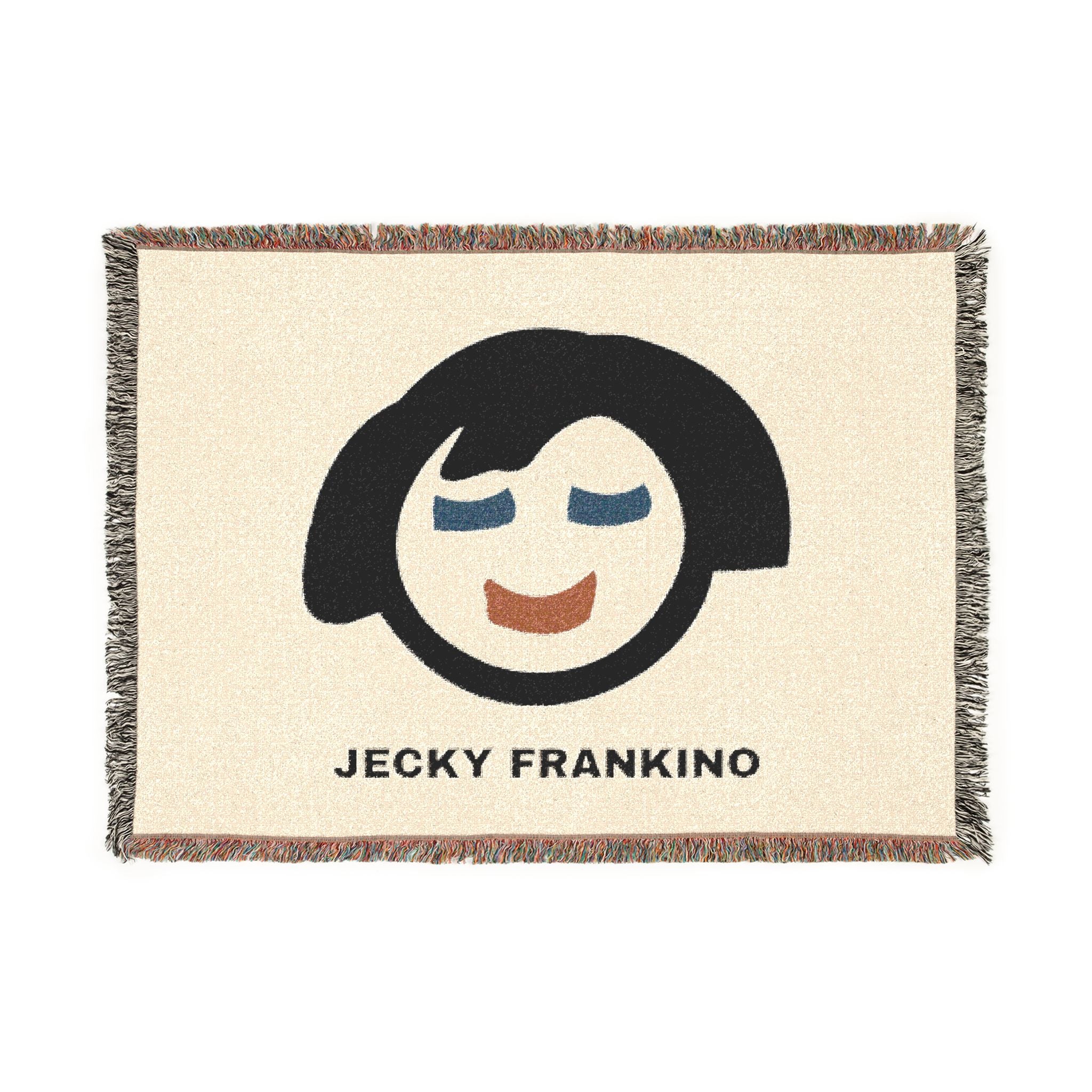 JECKY FRANKINO Face Logo  Woven Blanket | Repeating Skull Design, Neutral Tones