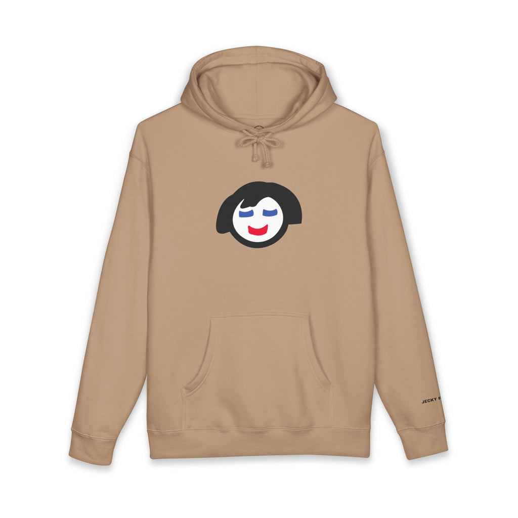 Smiling Face Graphic Hoodie | Minimal Portrait, White Hooded Sweatshirt