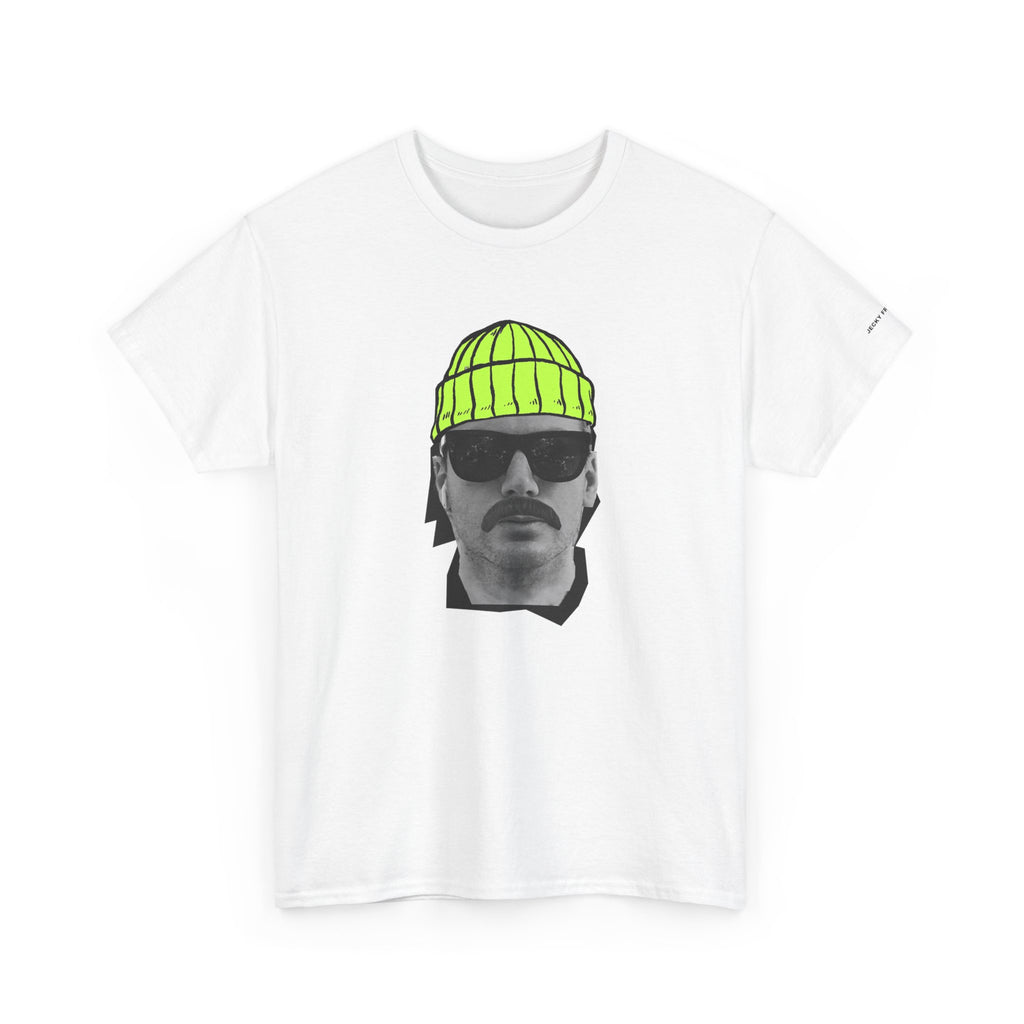 Mustached Man JF FACE with Beanie T-Shirt | Retro Portrait, Sunglasses, Vaporwave Accent