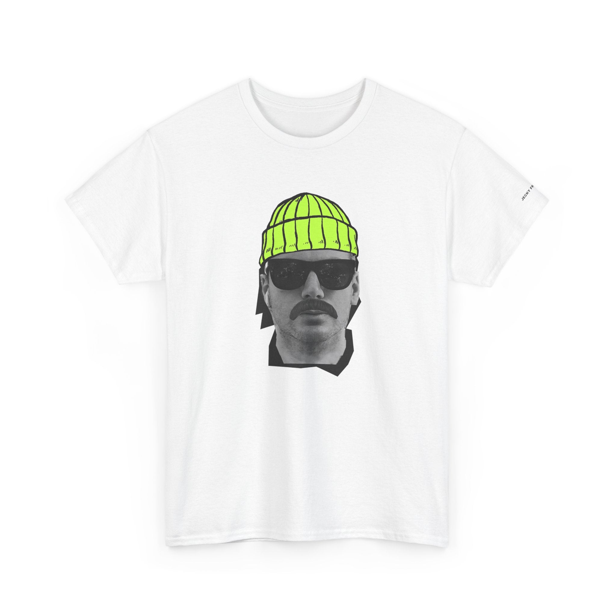 Mustached Man JF FACE with Beanie T-Shirt | Retro Portrait, Sunglasses, Vaporwave Accent