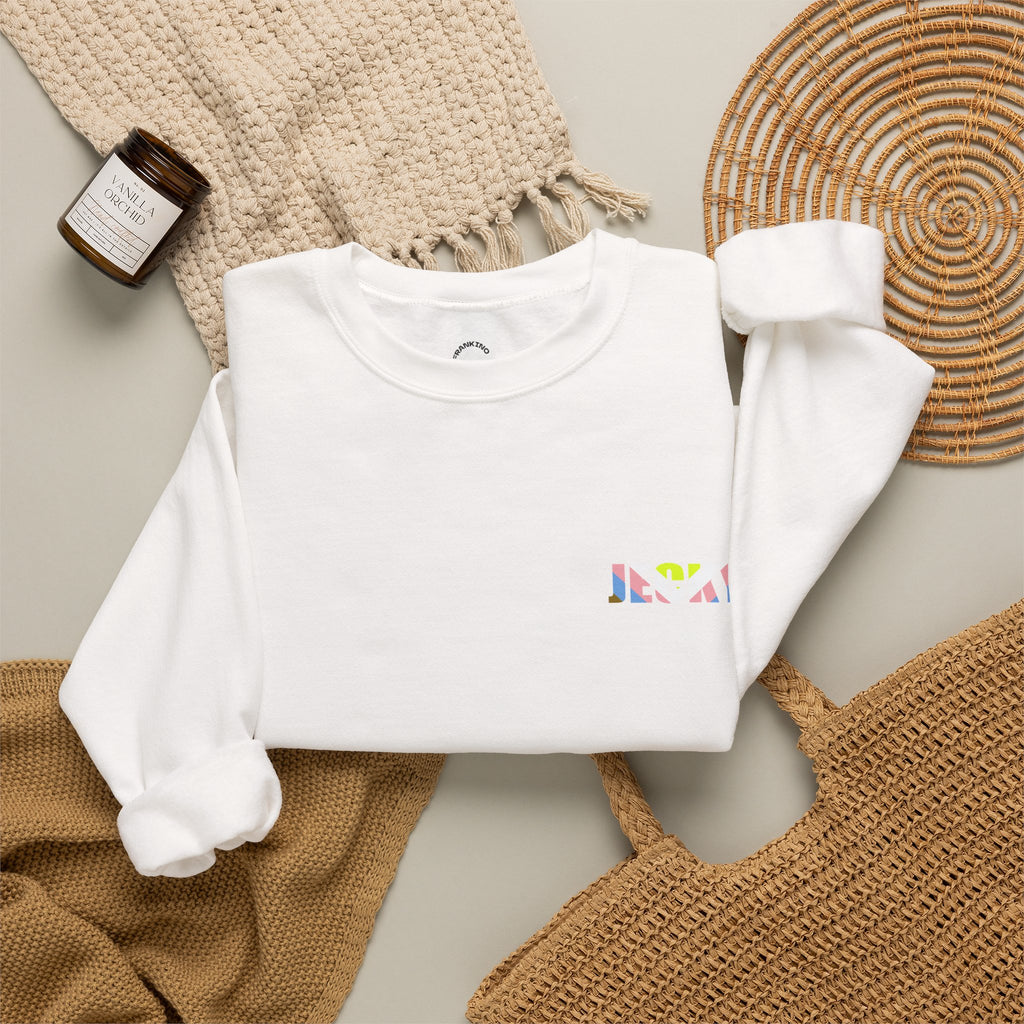 Pastel Smiley Rainbow Crewneck Sweatshirt | Soft Cloud Face Design