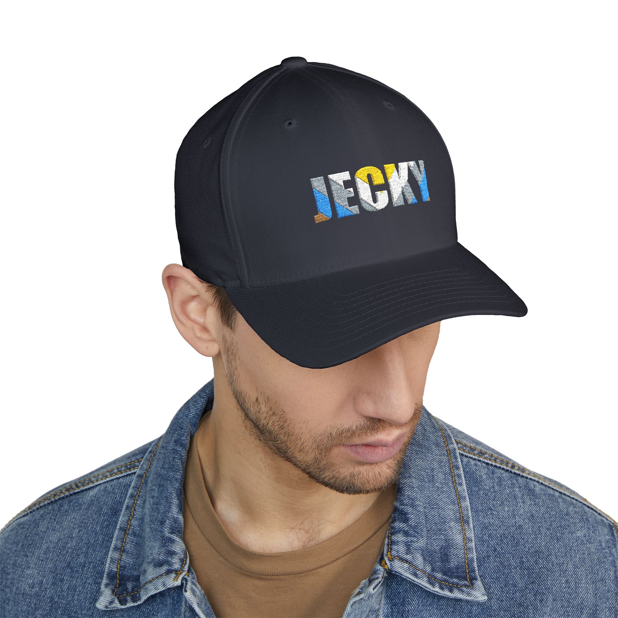 JECKY Text Patch Cap | Embroidered Baseball Hat, Winking Back Detail