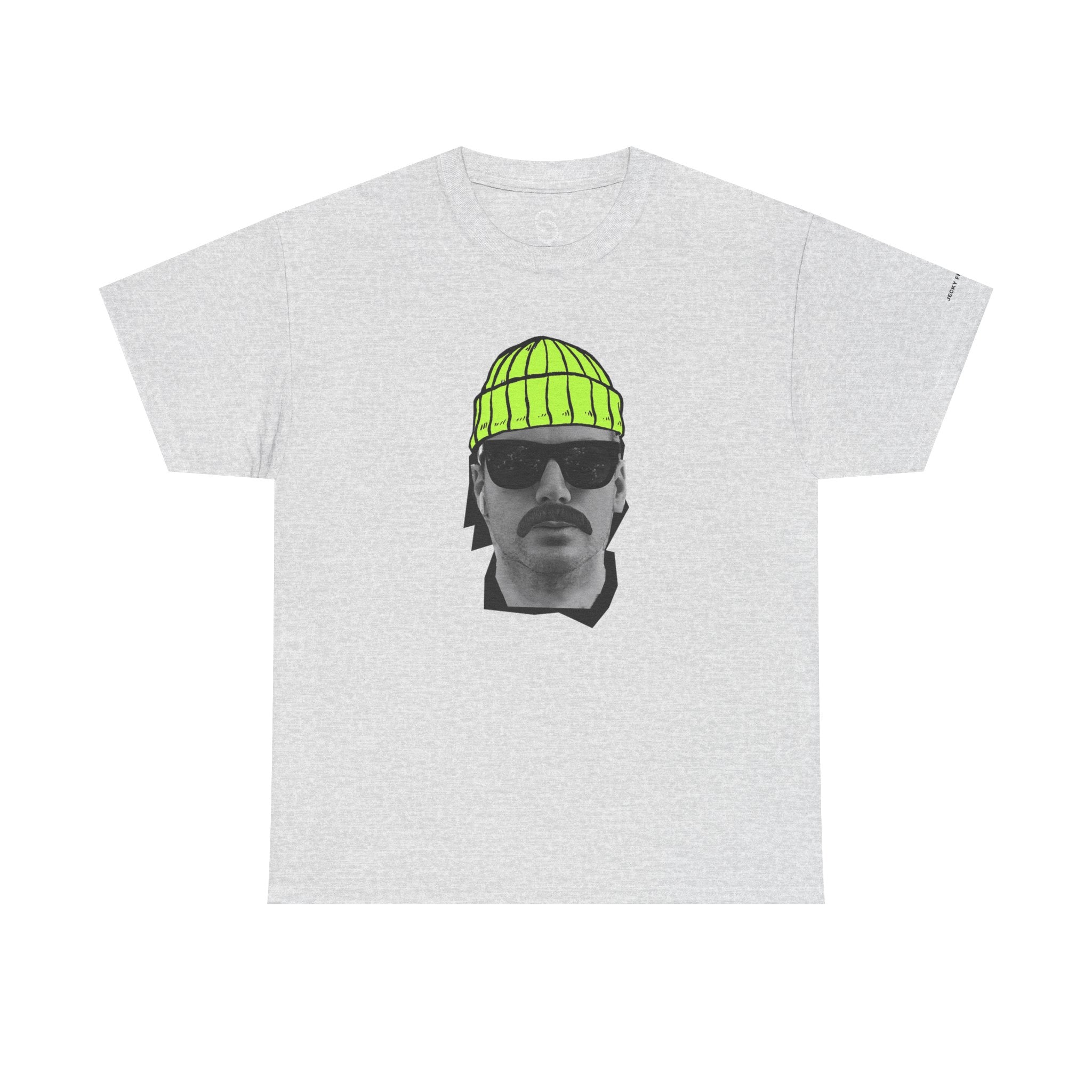 Mustached Man JF FACE with Beanie T-Shirt | Retro Portrait, Sunglasses, Vaporwave Accent