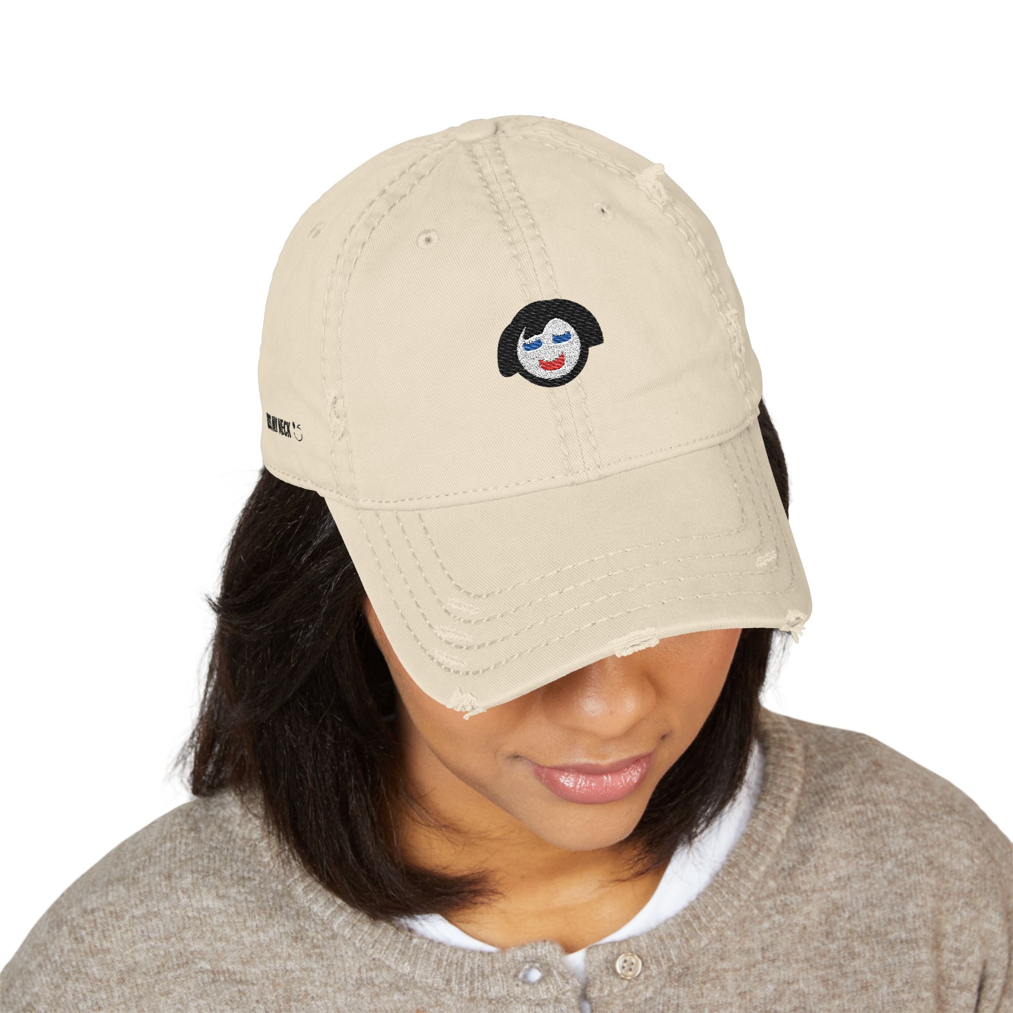 Smiling JECKY  Face Logo  Hat | Embroidered Distressed Cap