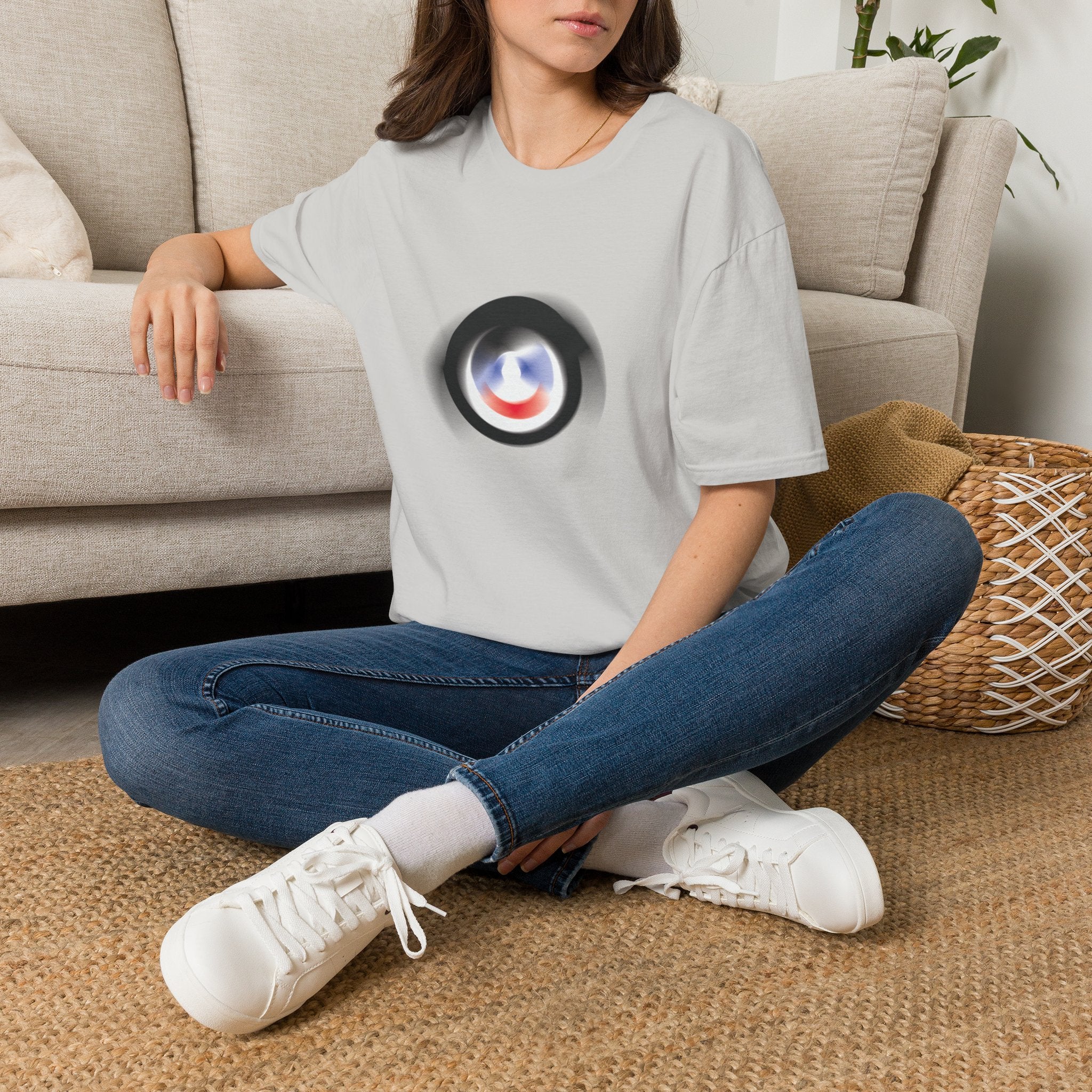 Abstract Color Swirl T-Shirt | Minimal Lens Circle Graphic