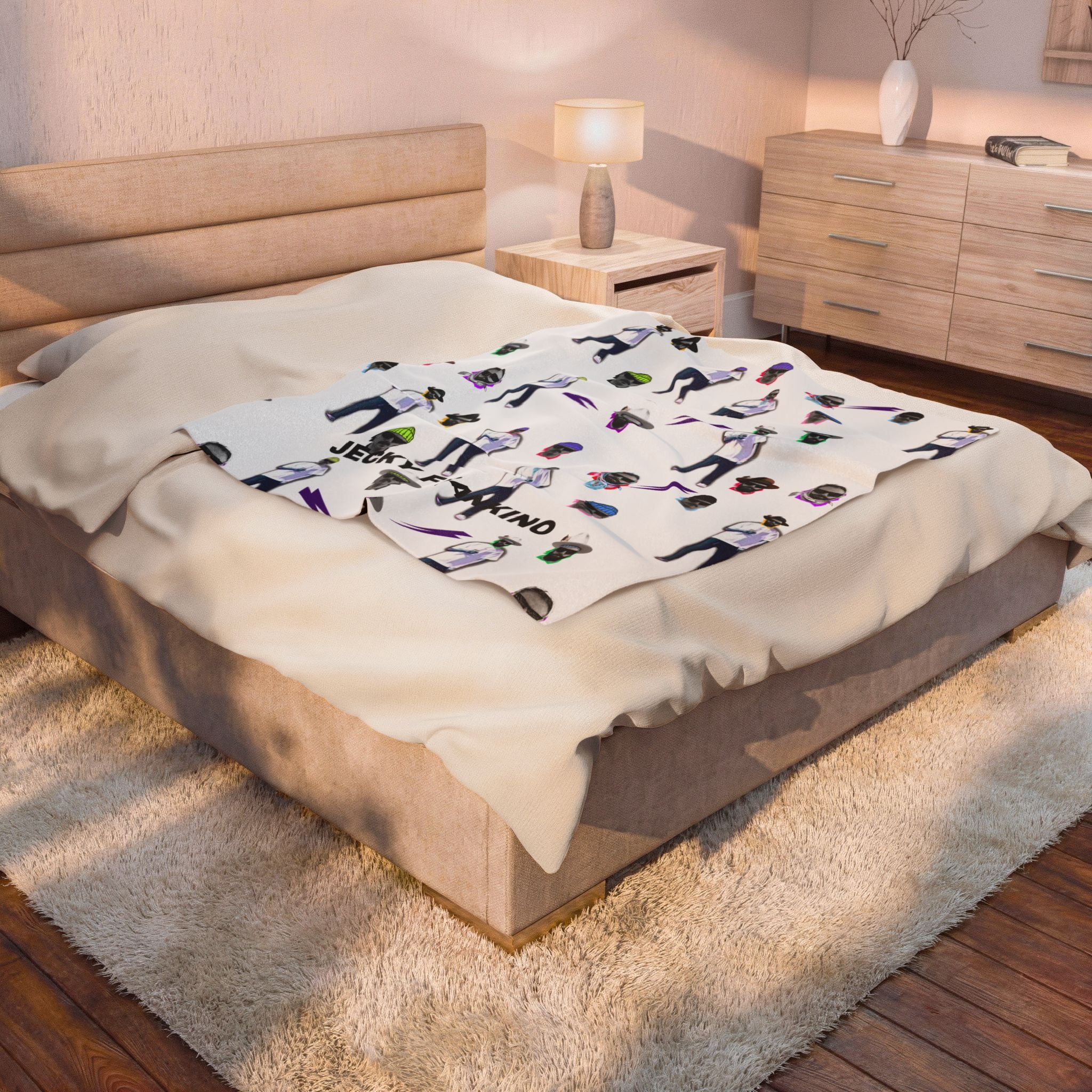 Jecky Frankino Pattern Velveteen Plush Blanket | Character Face Repeat Design