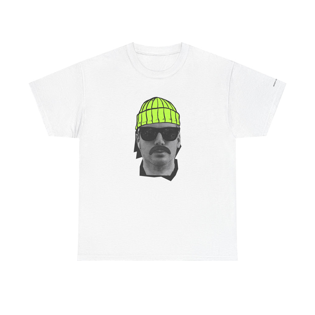 Mustached Man JF FACE with Beanie T-Shirt | Retro Portrait, Sunglasses, Vaporwave Accent