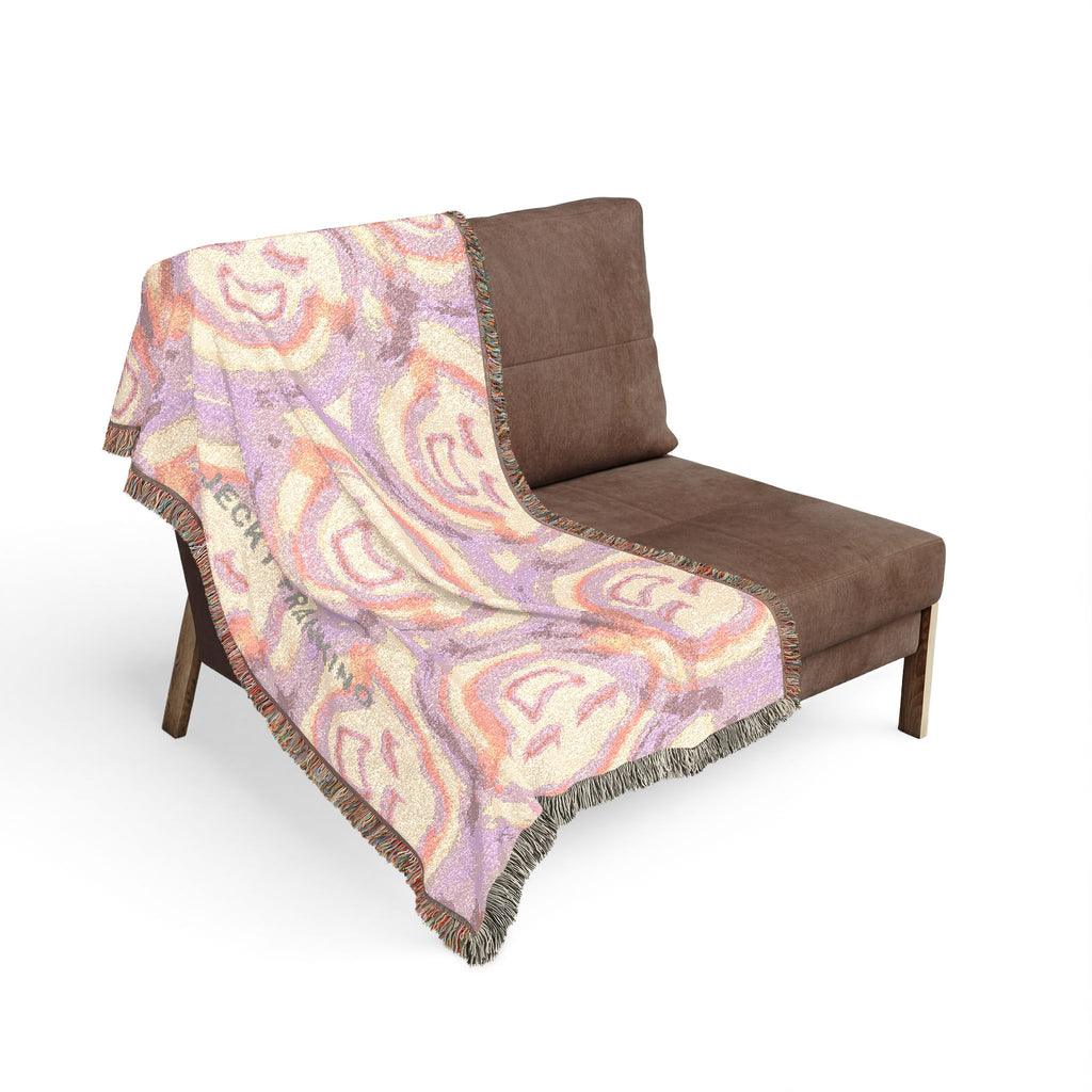 Smiling Face JF Pattern Woven Blanket | Pastel Abstract Smiley Throw