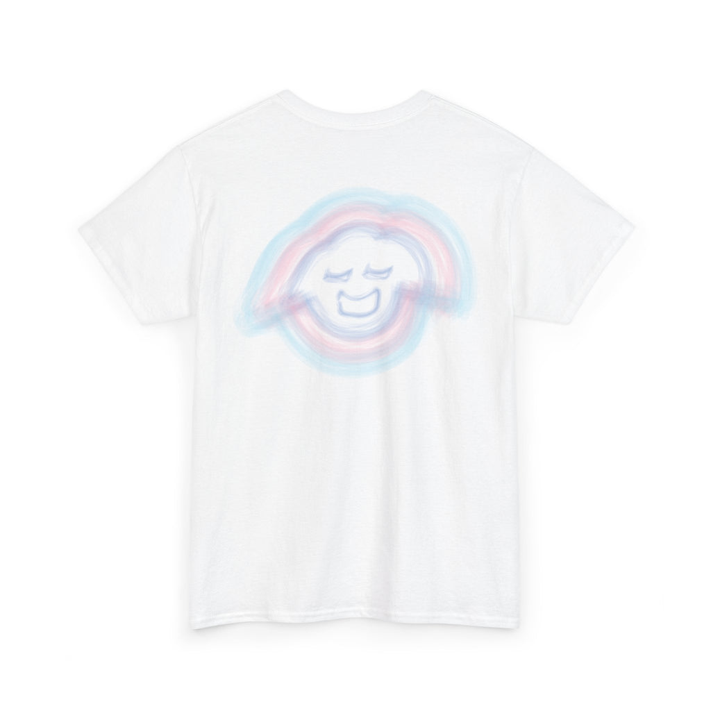 Smiling Rainbow Face Tee | Pastel Neon Backprint T‑Shirt