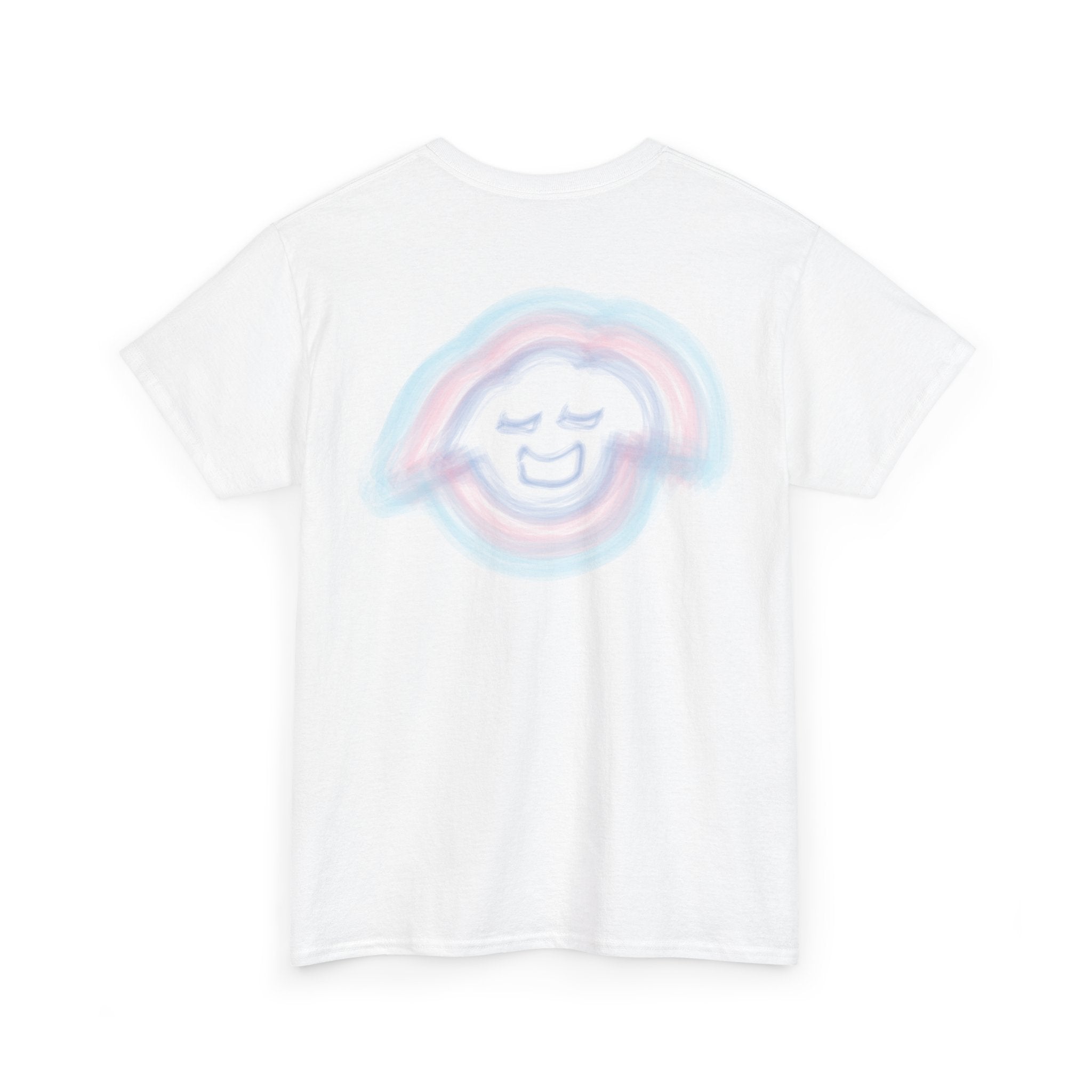 Smiling Rainbow Face Tee | Pastel Neon Backprint T‑Shirt