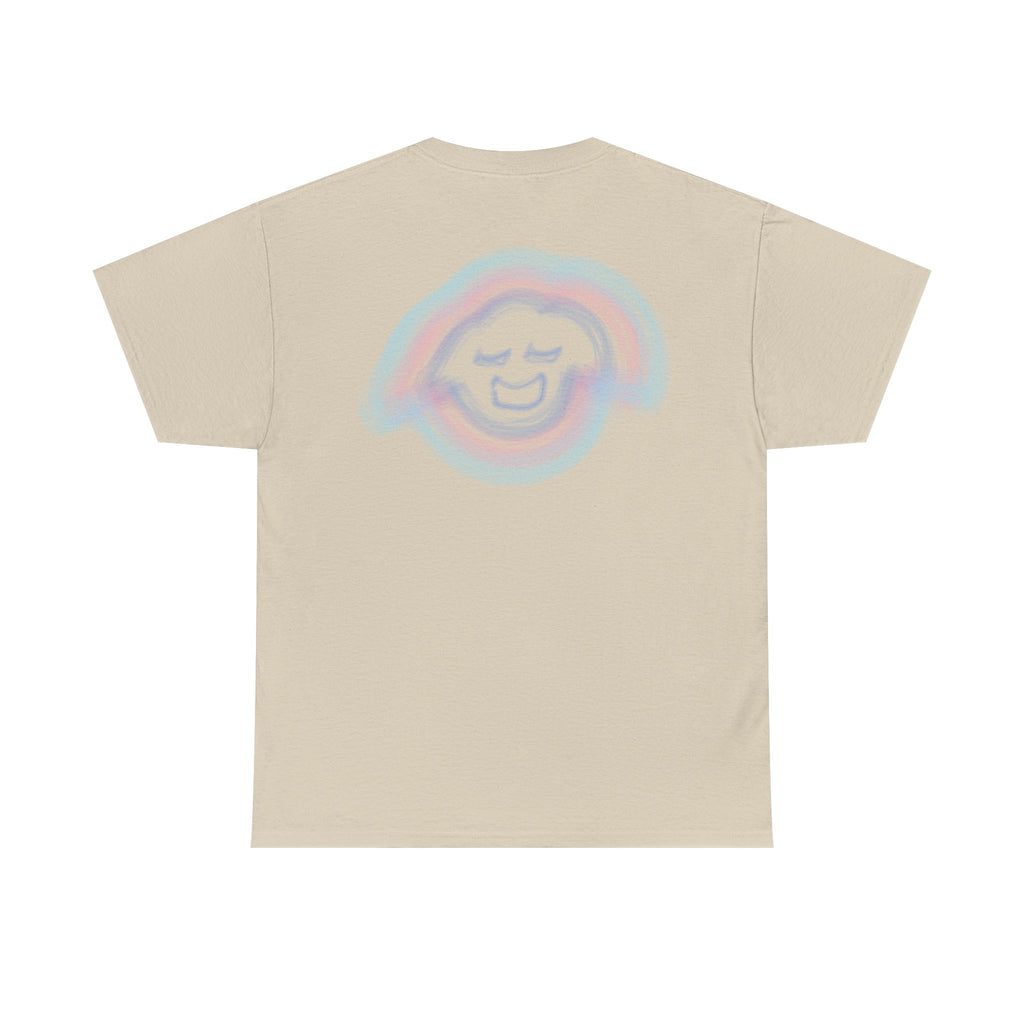 Smiling Rainbow Face Tee | Pastel Neon Backprint T‑Shirt