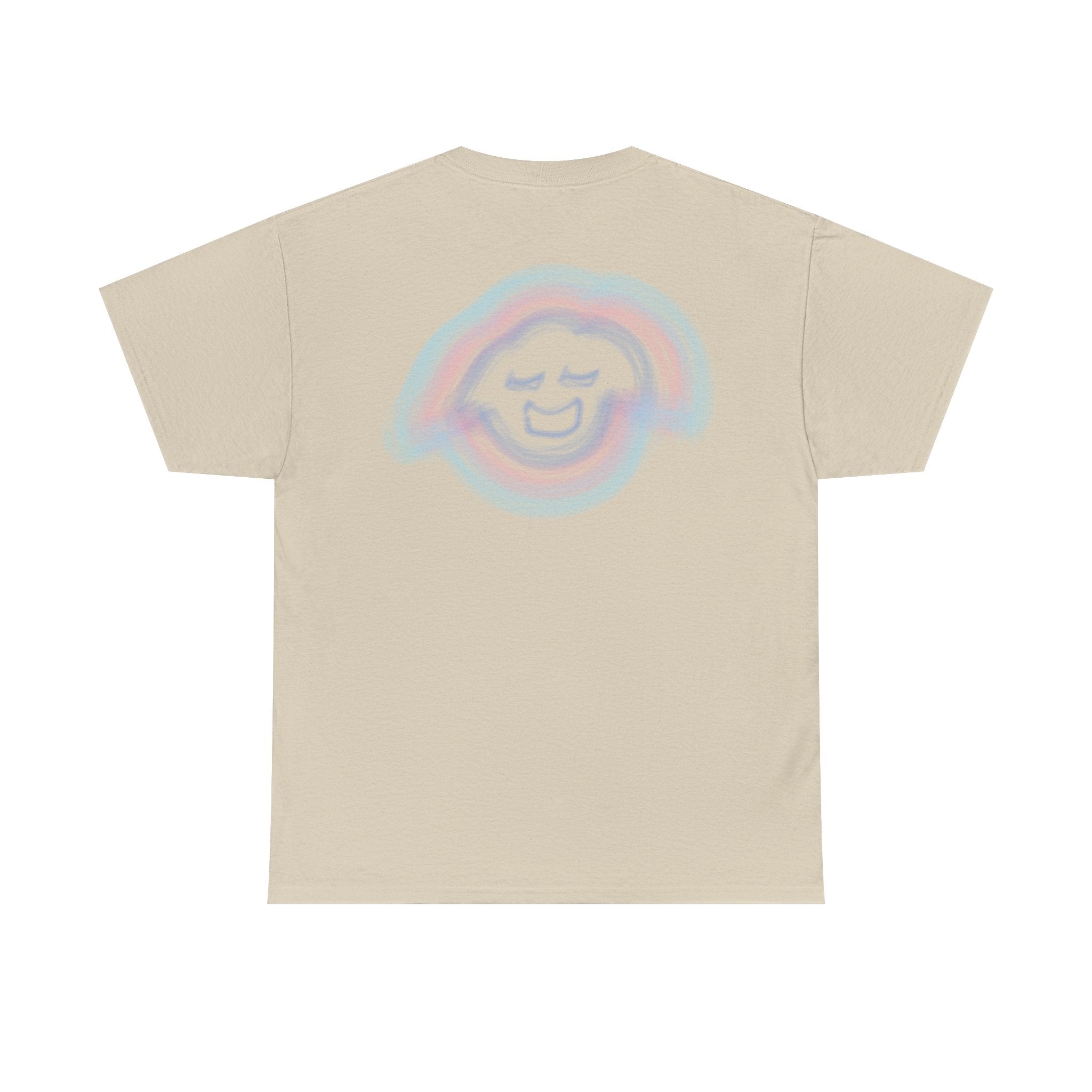 Smiling Rainbow Face Tee | Pastel Neon Backprint T‑Shirt