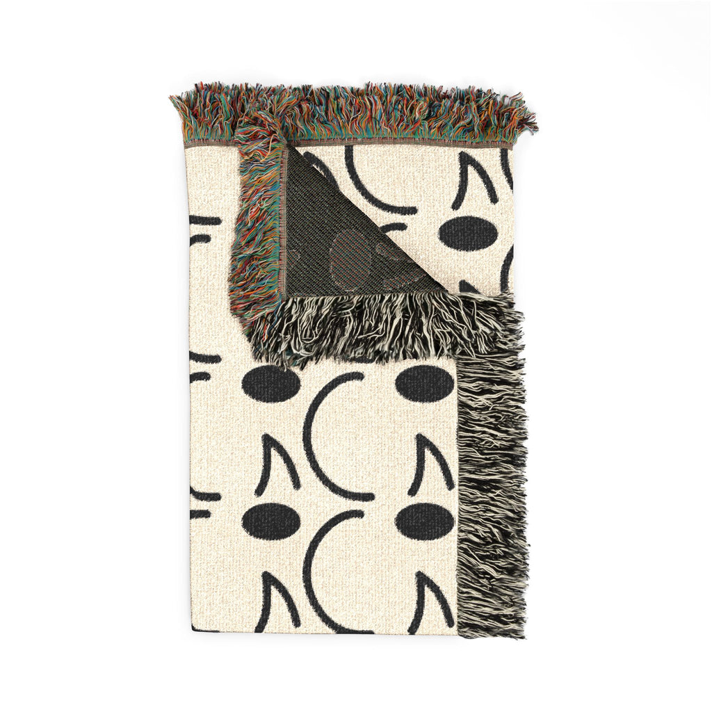 Smiling JECKY FRANKINO Face Woven Blanket | Repeating Skull Design, Neutral Tones