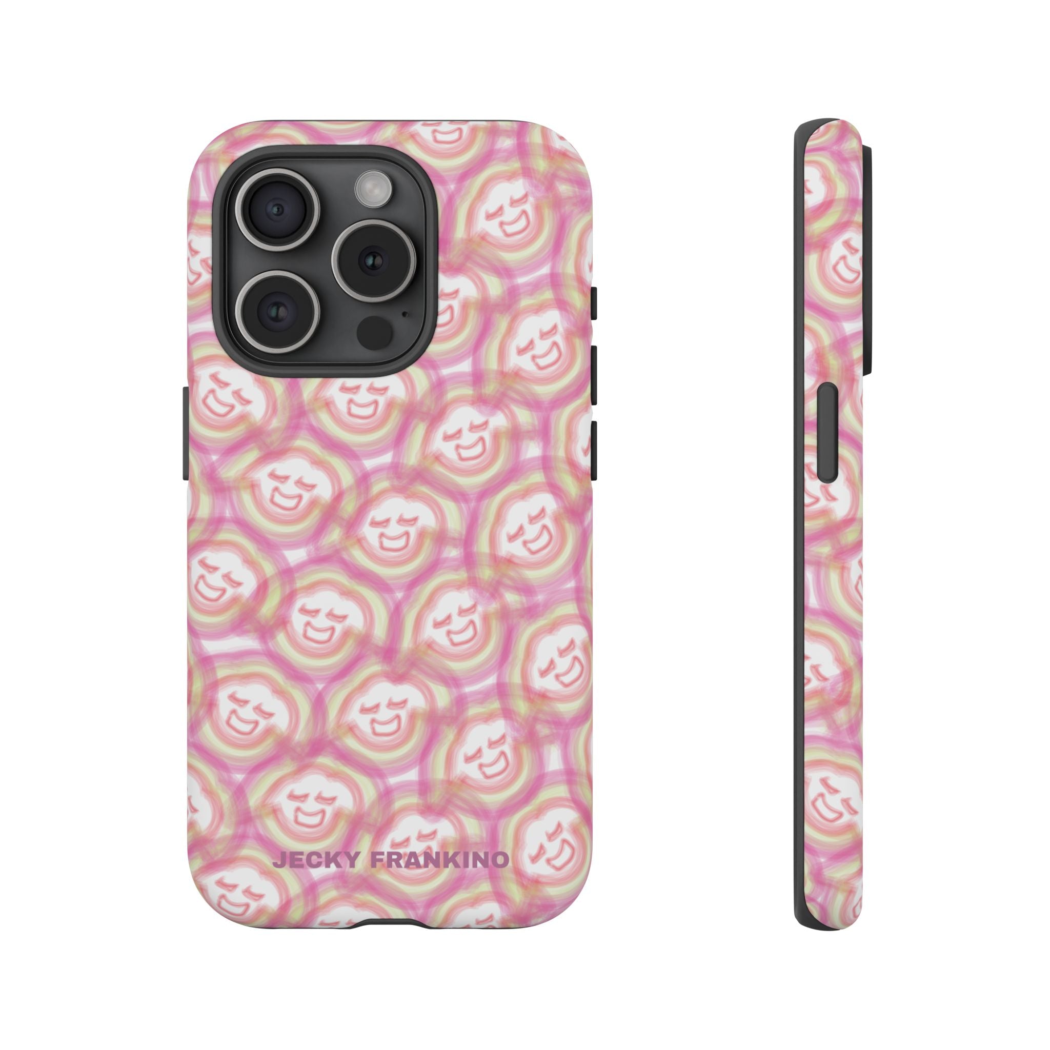 Pink Smiley JF Pattern Phone Case | Cute Repeating Emoji Design