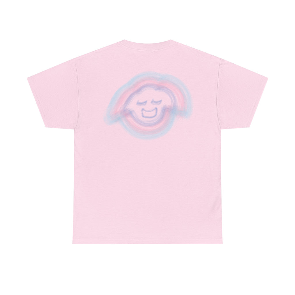 Smiling Rainbow Face Tee | Pastel Neon Backprint T‑Shirt