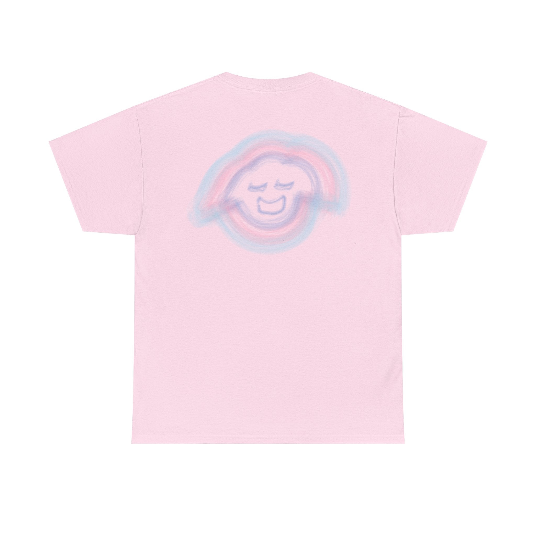 Smiling Rainbow Face Tee | Pastel Neon Backprint T‑Shirt