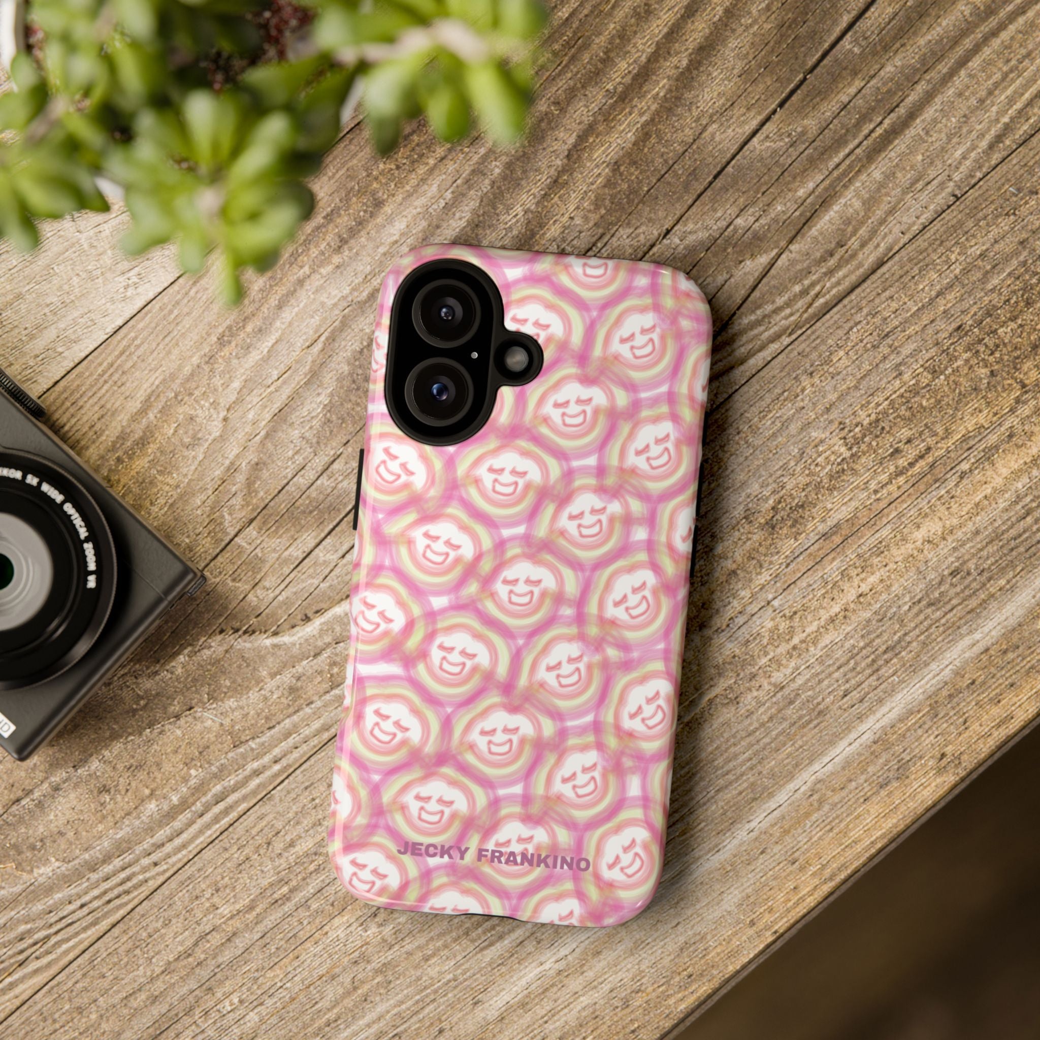 Pink Smiley JF Pattern Phone Case | Cute Repeating Emoji Design