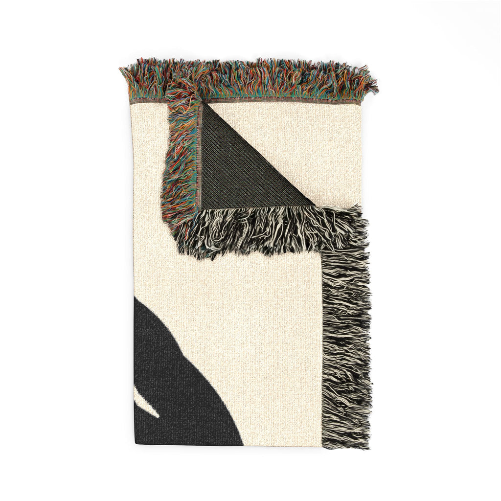 JECKY FRANKINO Face Logo  Woven Blanket | Repeating Skull Design, Neutral Tones