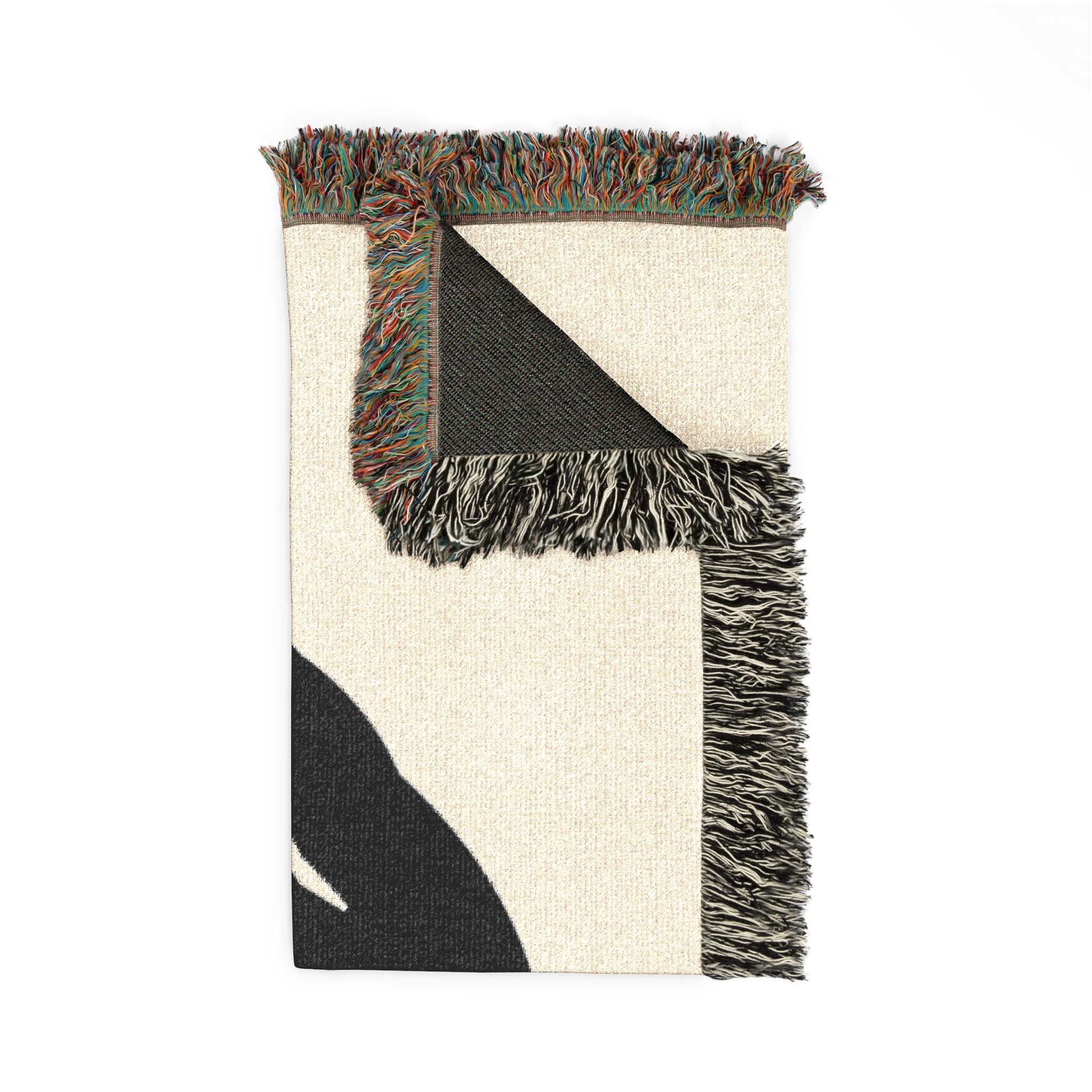 JECKY FRANKINO Face Logo  Woven Blanket | Repeating Skull Design, Neutral Tones