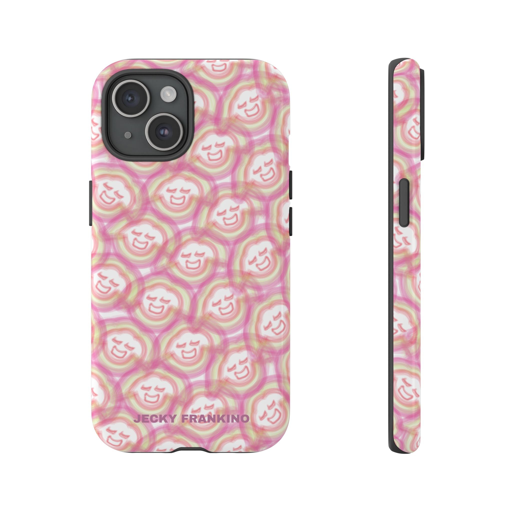 Pink Smiley JF Pattern Phone Case | Cute Repeating Emoji Design