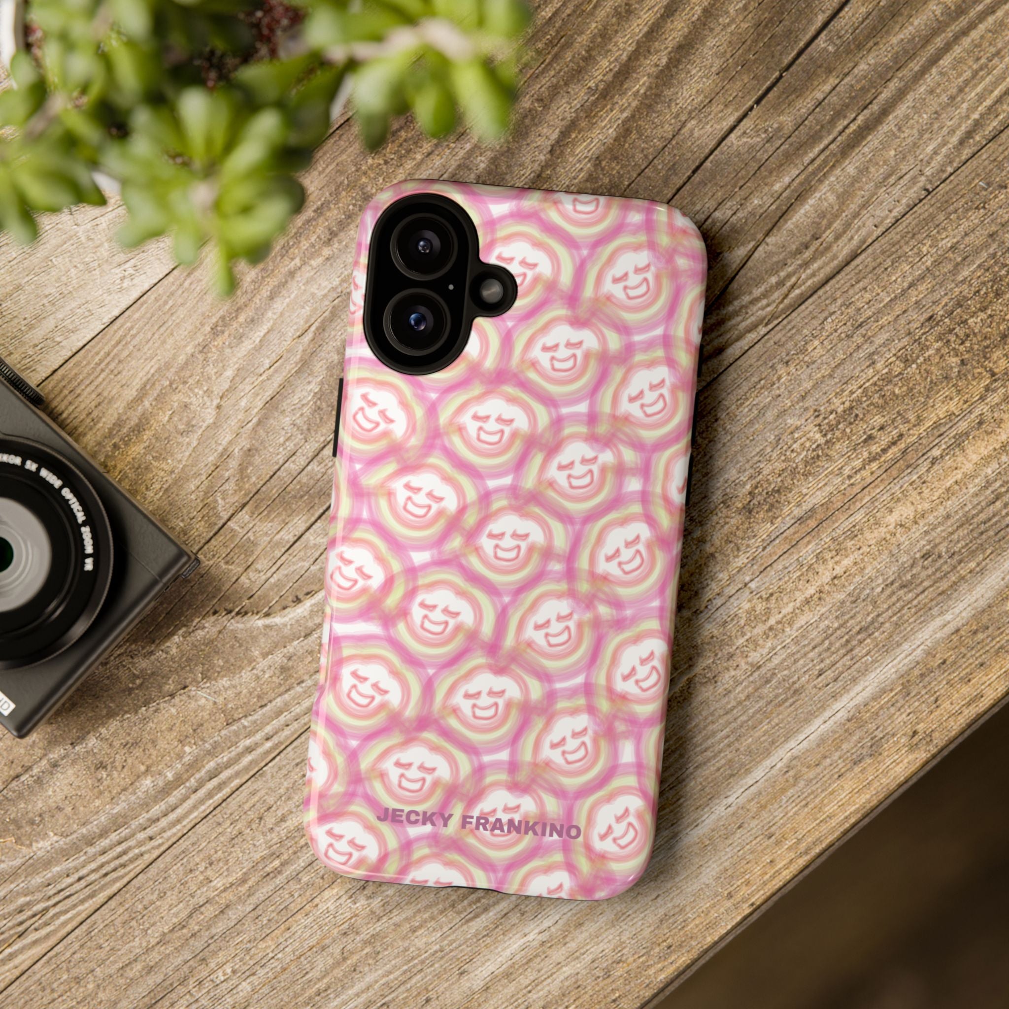 Pink Smiley JF Pattern Phone Case | Cute Repeating Emoji Design