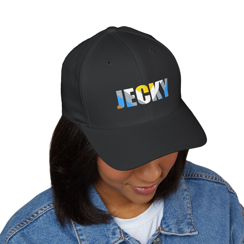 JECKY Text Patch Cap | Embroidered Baseball Hat, Winking Back Detail