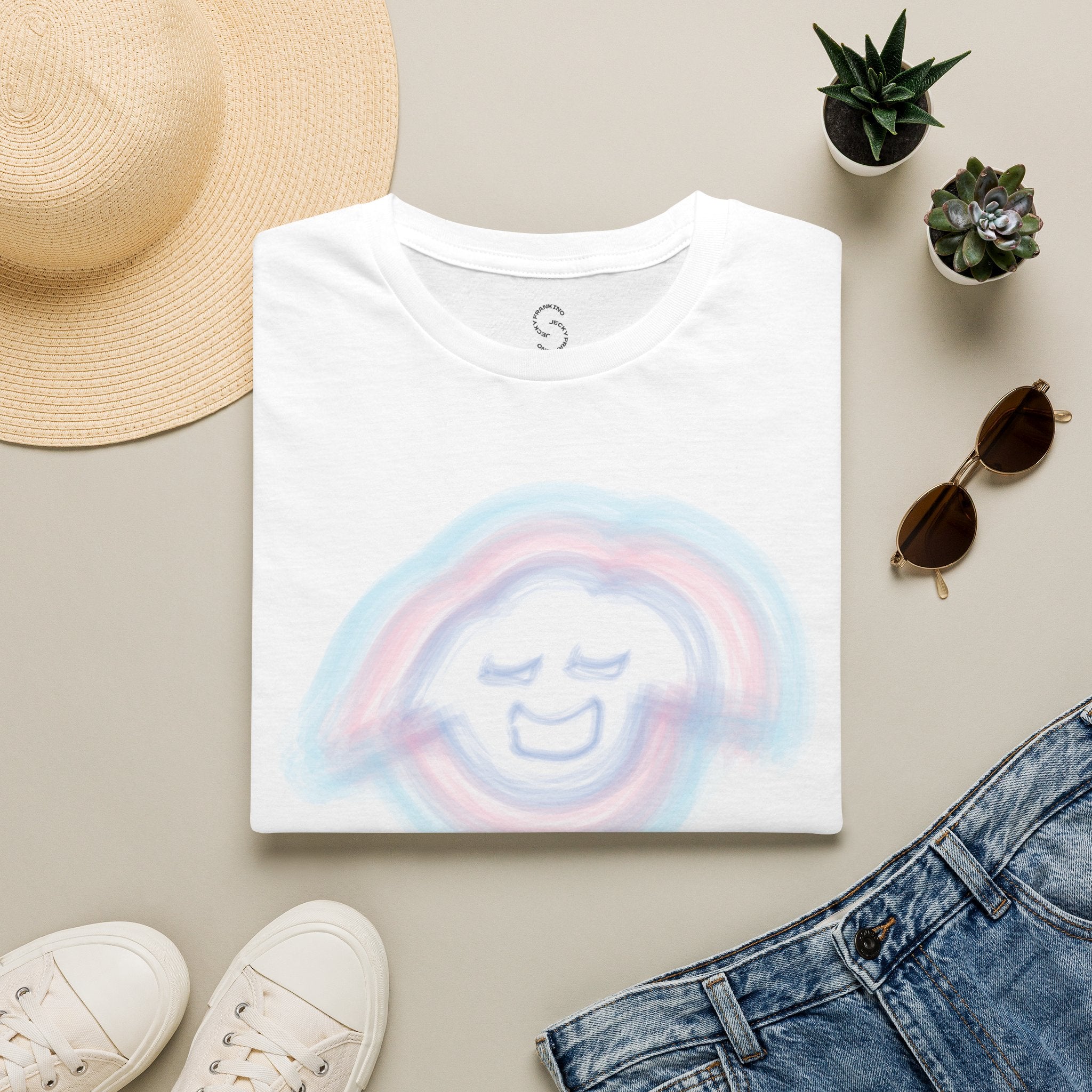 Smiling Rainbow Jecky Frankino Face T-Shirt | Pastel Vaporwave Smile Tee
