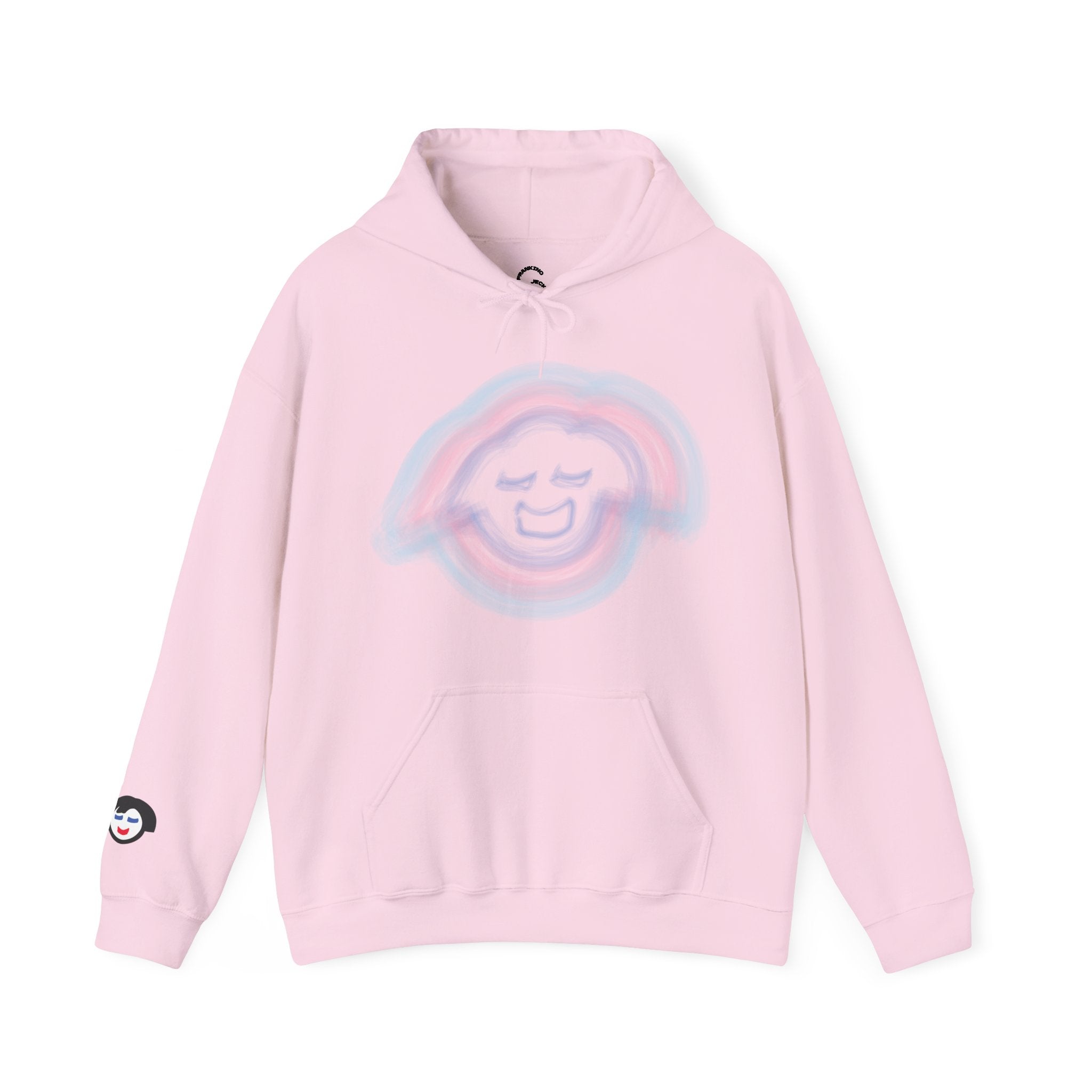 Smiling Rainbow Face JECKY FRANKINO Hoodie | Minimal Pastel Graphic Sweatshirt