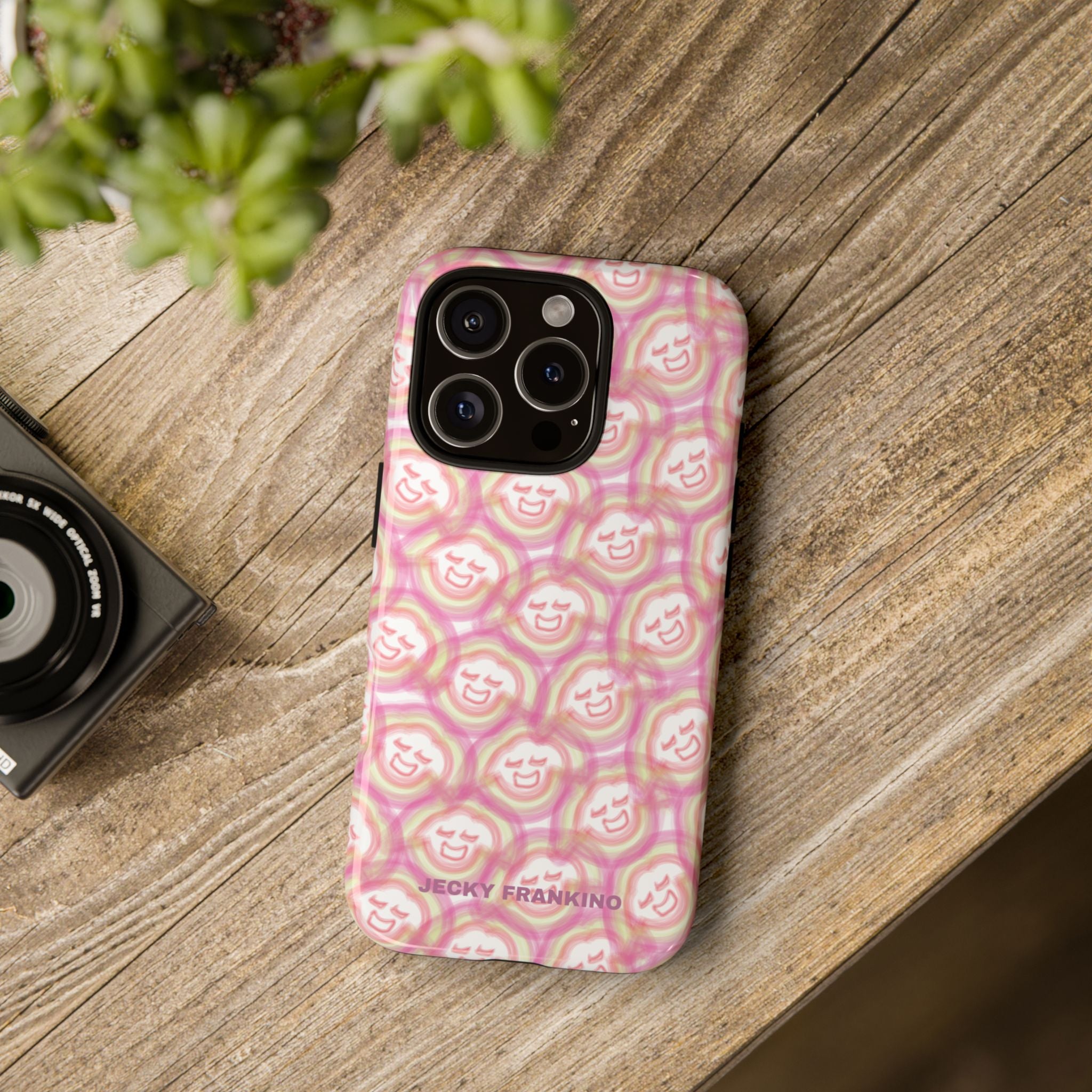 Pink Smiley JF Pattern Phone Case | Cute Repeating Emoji Design