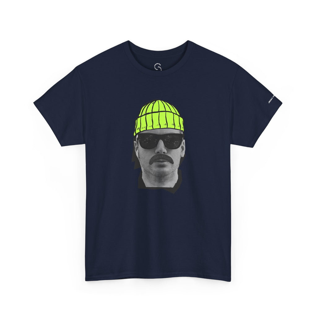Mustached Man JF FACE with Beanie T-Shirt | Retro Portrait, Sunglasses, Vaporwave Accent