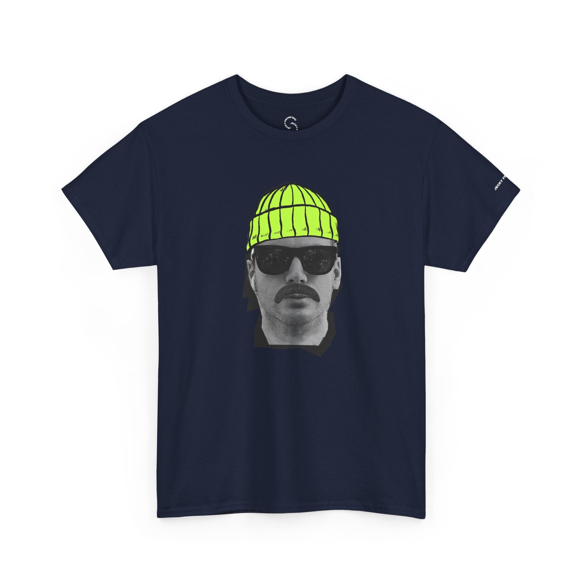 Mustached Man JF FACE with Beanie T-Shirt | Retro Portrait, Sunglasses, Vaporwave Accent