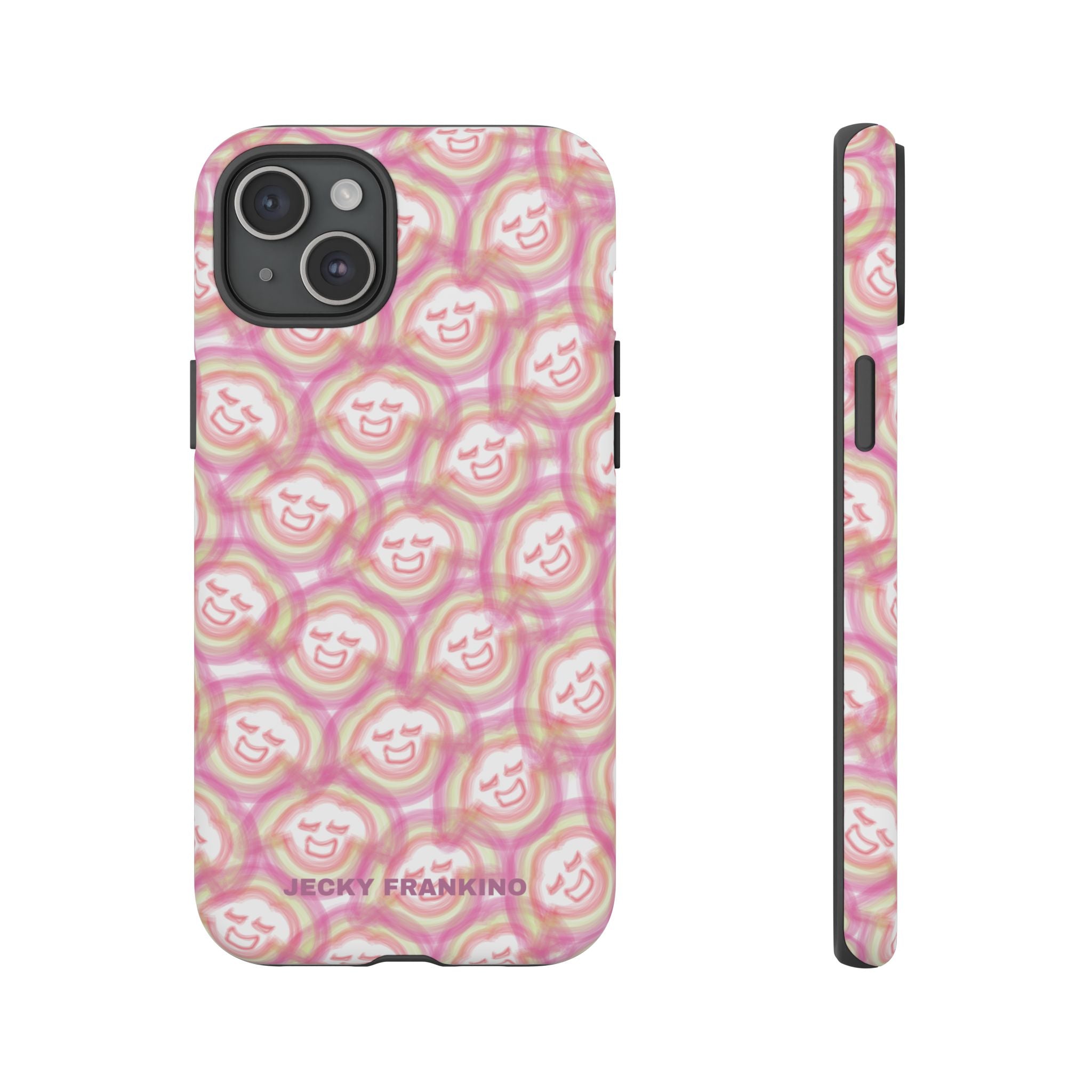 Pink Smiley JF Pattern Phone Case | Cute Repeating Emoji Design