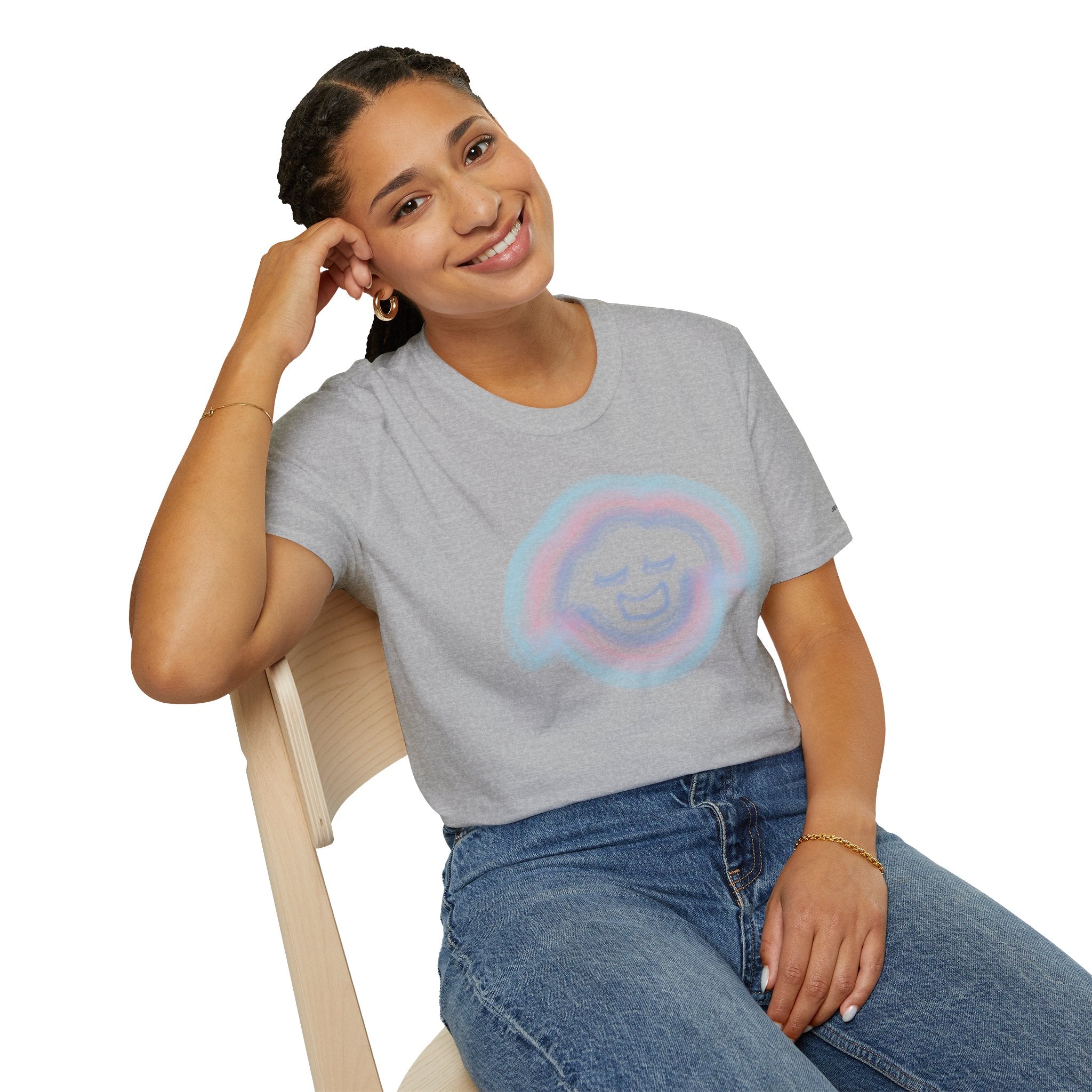 Smiling Rainbow Jecky Frankino Face T-Shirt | Pastel Vaporwave Smile Tee
