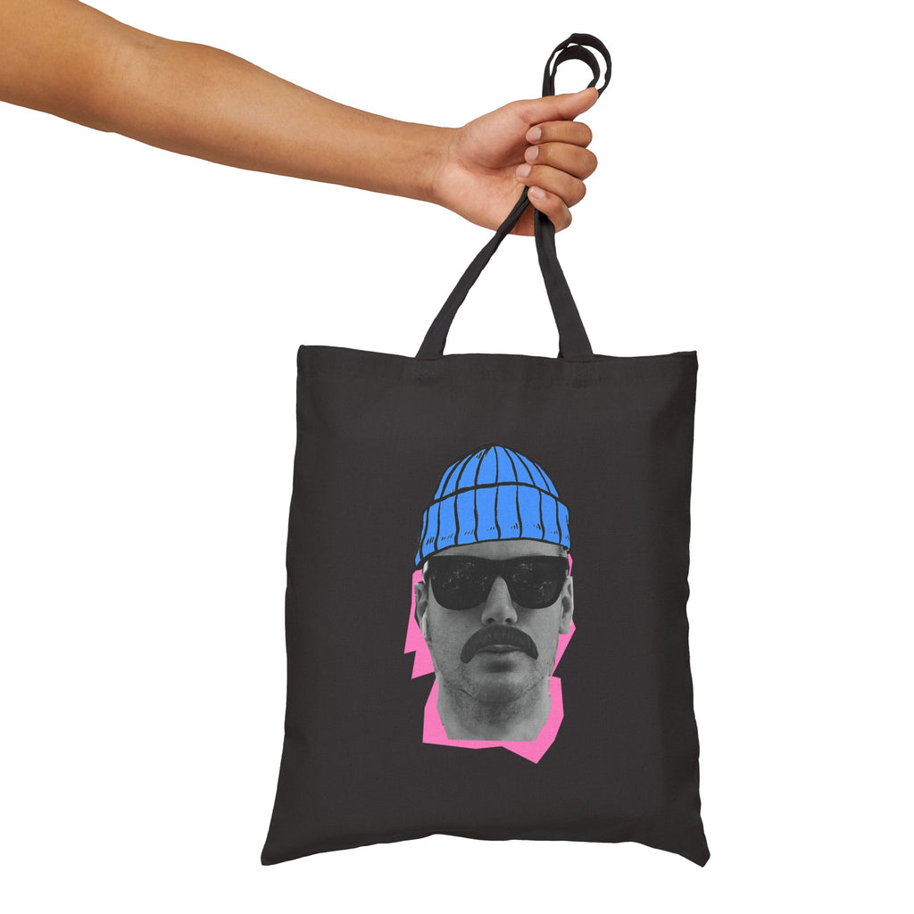 Bearded Man with Beanie Tote Bag | Retro Portrait, Sunglasses, Minimal Art