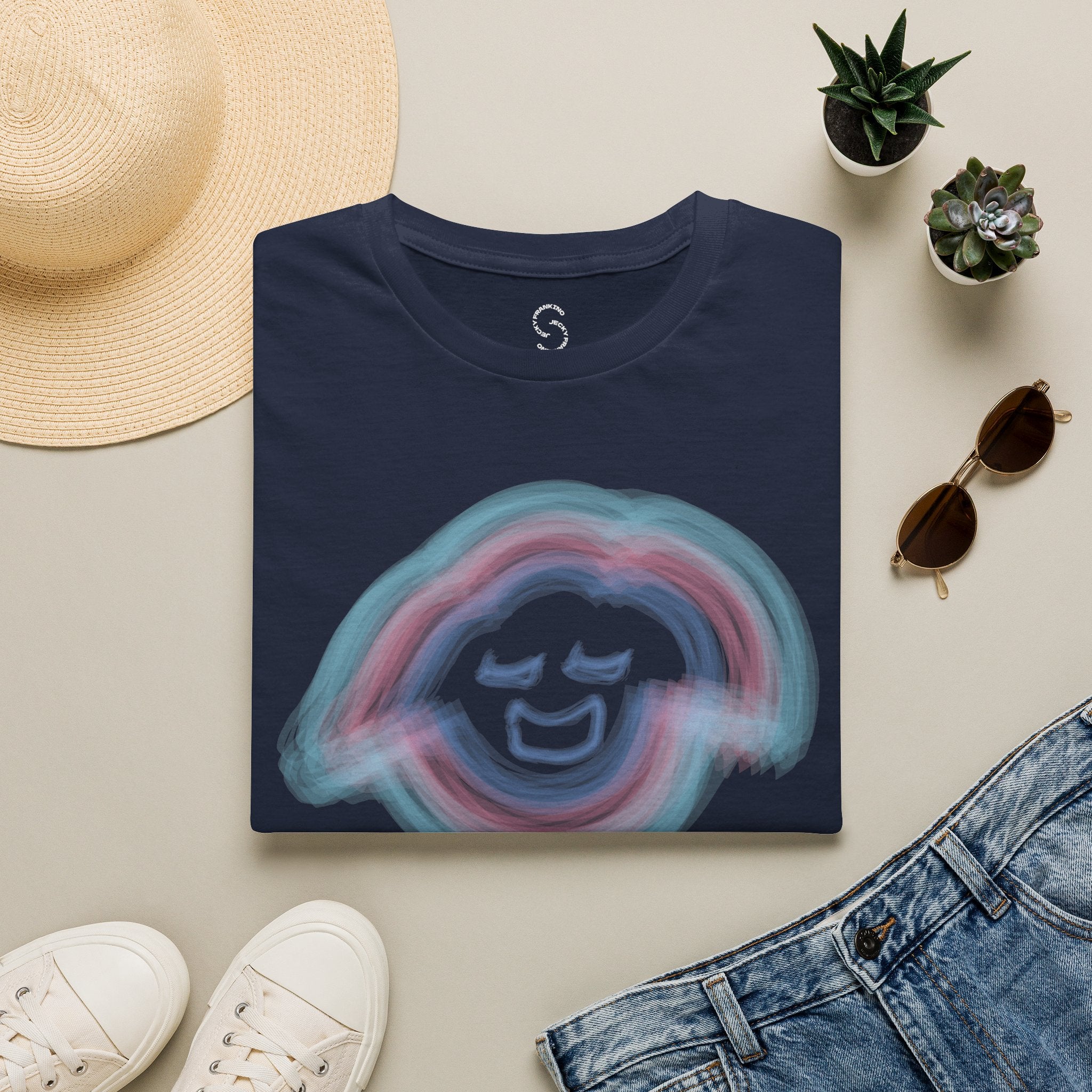 Smiling Rainbow Jecky Frankino Face T-Shirt | Pastel Vaporwave Smile Tee