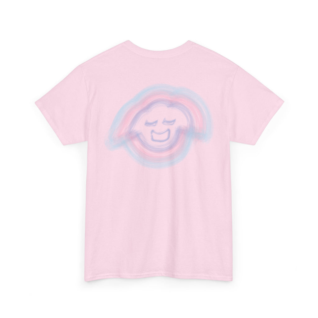 Smiling Rainbow Face Tee | Pastel Neon Backprint T‑Shirt