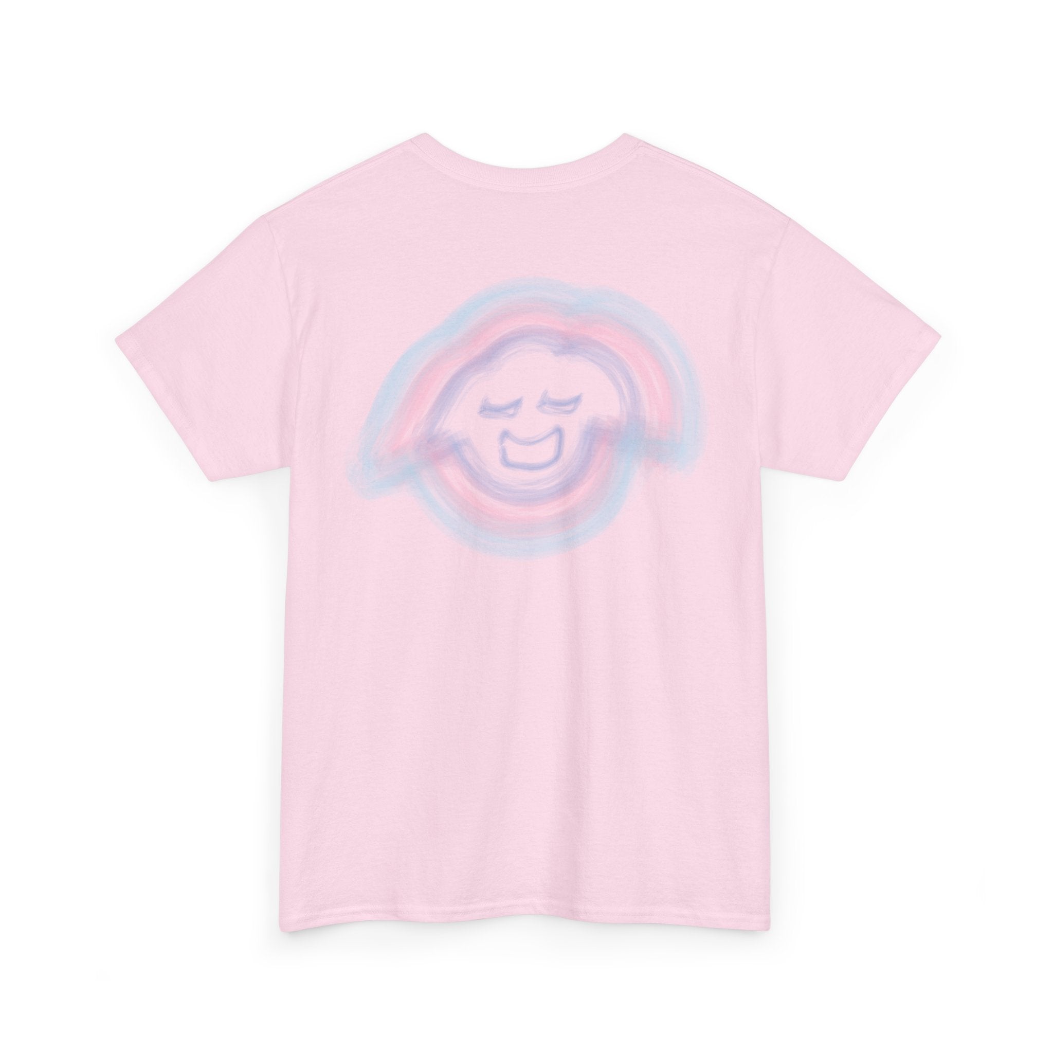 Smiling Rainbow Face Tee | Pastel Neon Backprint T‑Shirt