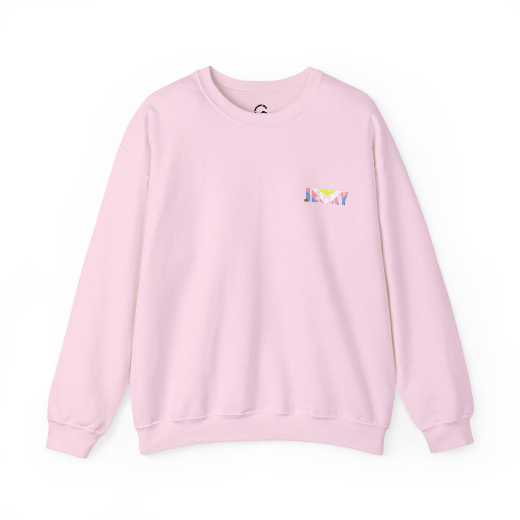 Pastel Smiley Rainbow Crewneck Sweatshirt | Soft Cloud Face Design