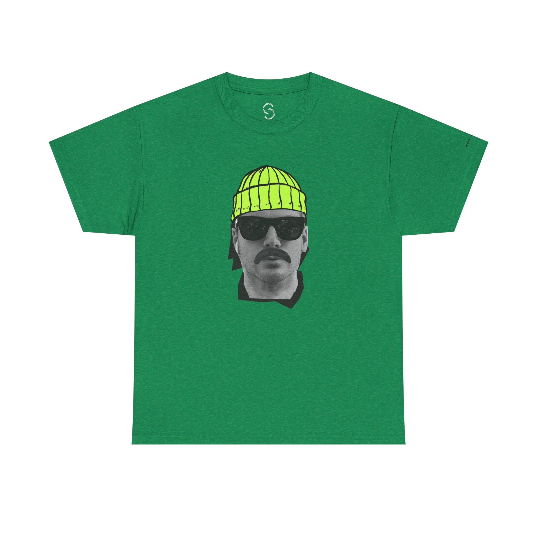 Mustached Man JF FACE with Beanie T-Shirt | Retro Portrait, Sunglasses, Vaporwave Accent