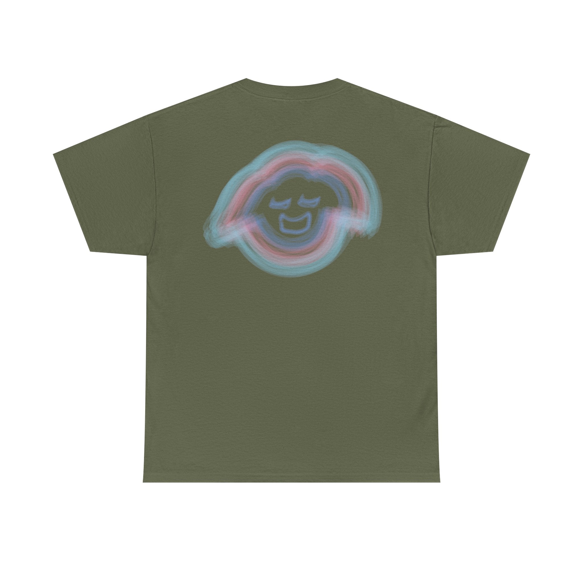 Smiling Rainbow Face Tee | Pastel Neon Backprint T‑Shirt