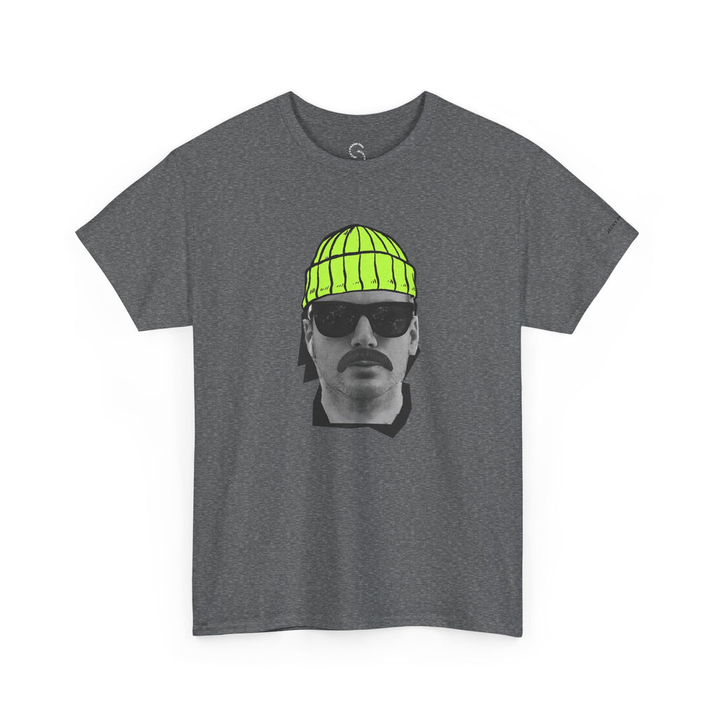 Mustached Man JF FACE with Beanie T-Shirt | Retro Portrait, Sunglasses, Vaporwave Accent