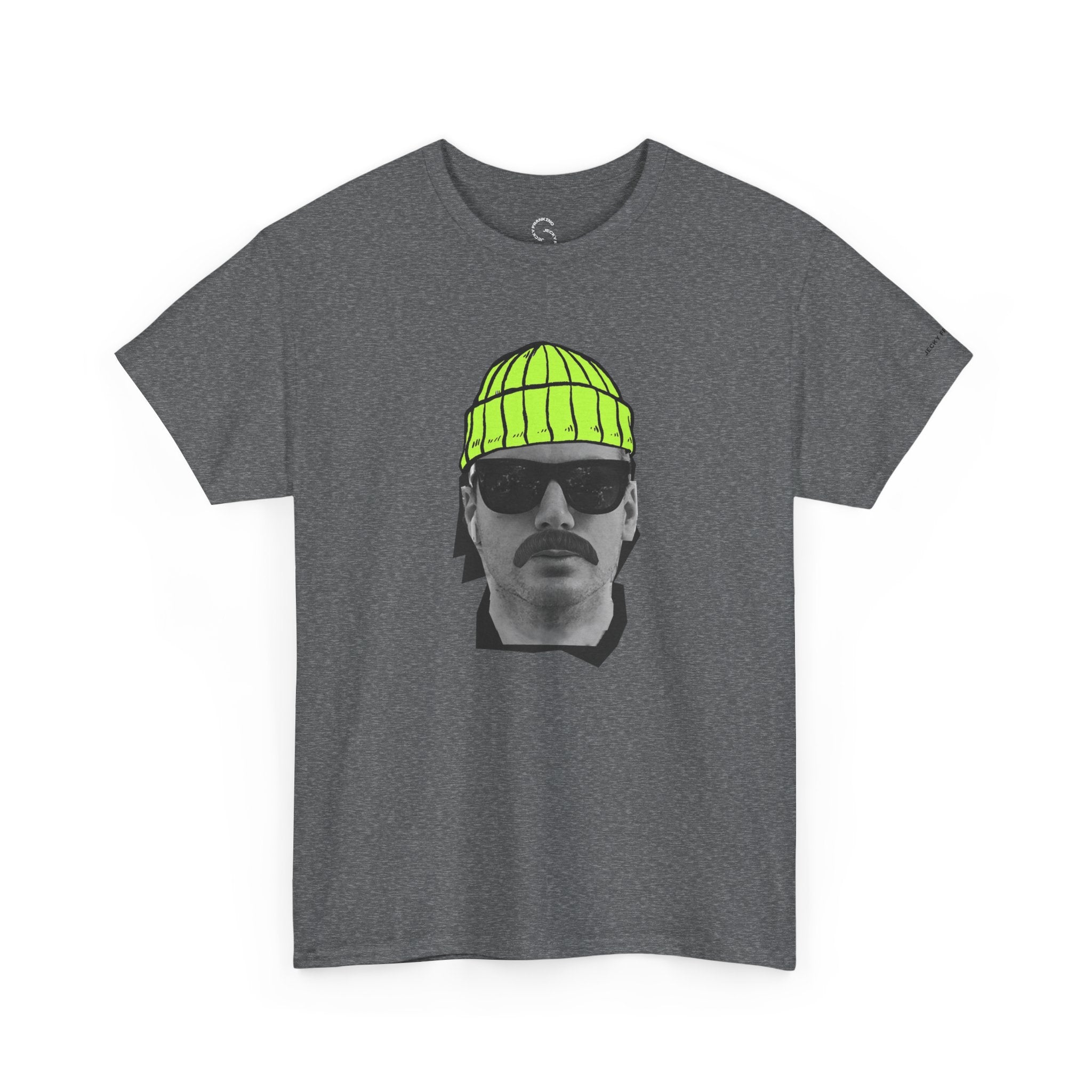 Mustached Man JF FACE with Beanie T-Shirt | Retro Portrait, Sunglasses, Vaporwave Accent