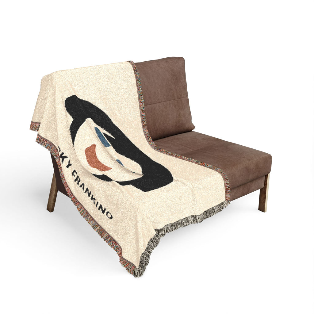 JECKY FRANKINO Face Logo  Woven Blanket | Repeating Skull Design, Neutral Tones