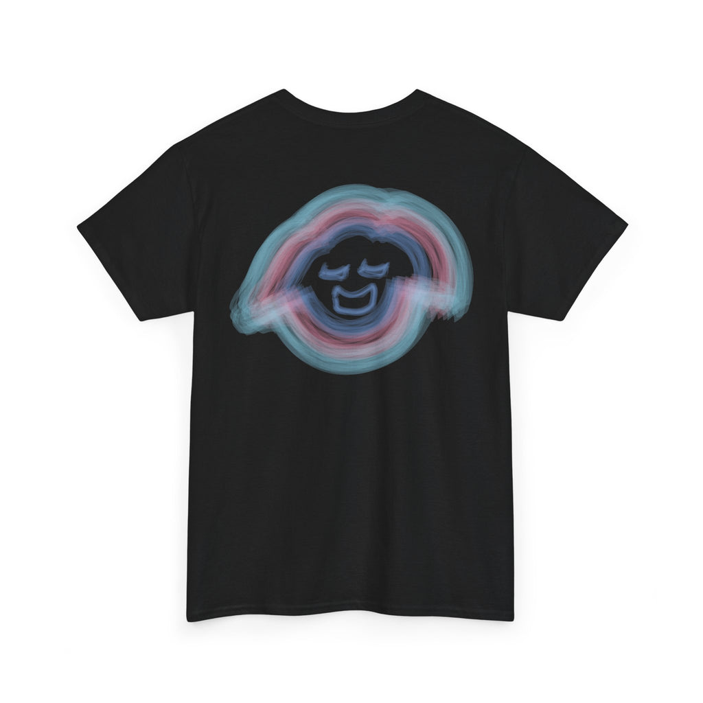 Smiling Rainbow Face Tee | Pastel Neon Backprint T‑Shirt