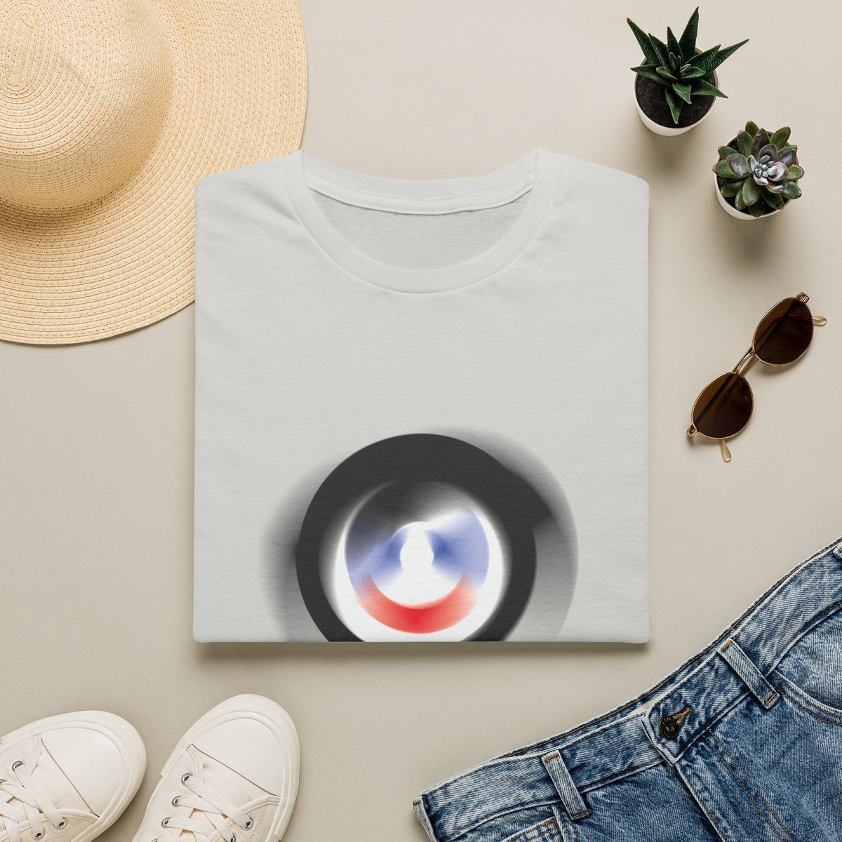 Abstract Color Swirl T-Shirt | Minimal Lens Circle Graphic
